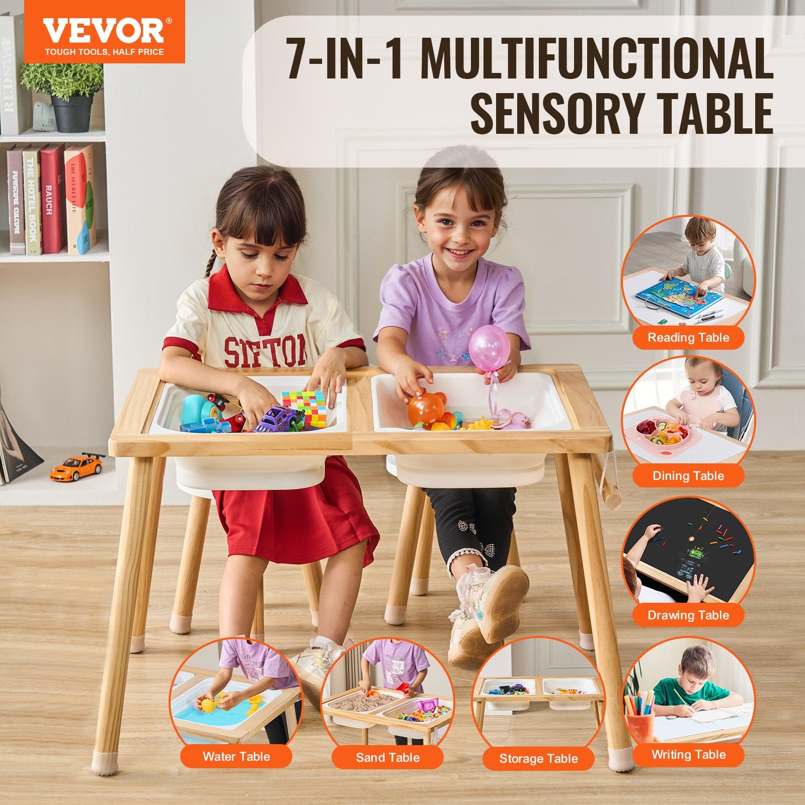 Outdoor Play Equipment: VEVOR Kids Sensory Table & Chair Set Sand Water Play Table with 2 Storage Bins