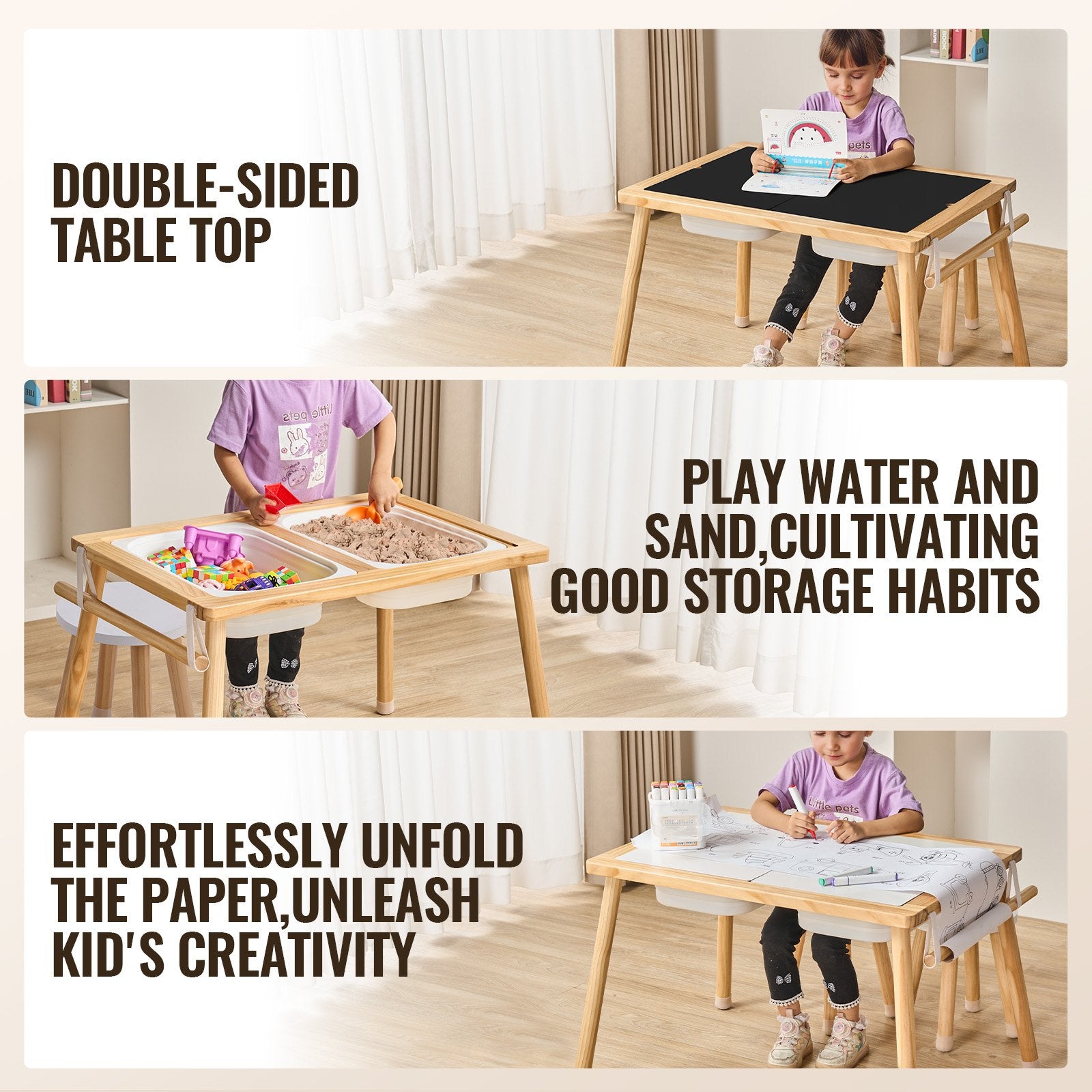 Outdoor Play Equipment: VEVOR Kids Sensory Table & Chair Set Sand Water Play Table with 2 Storage Bins