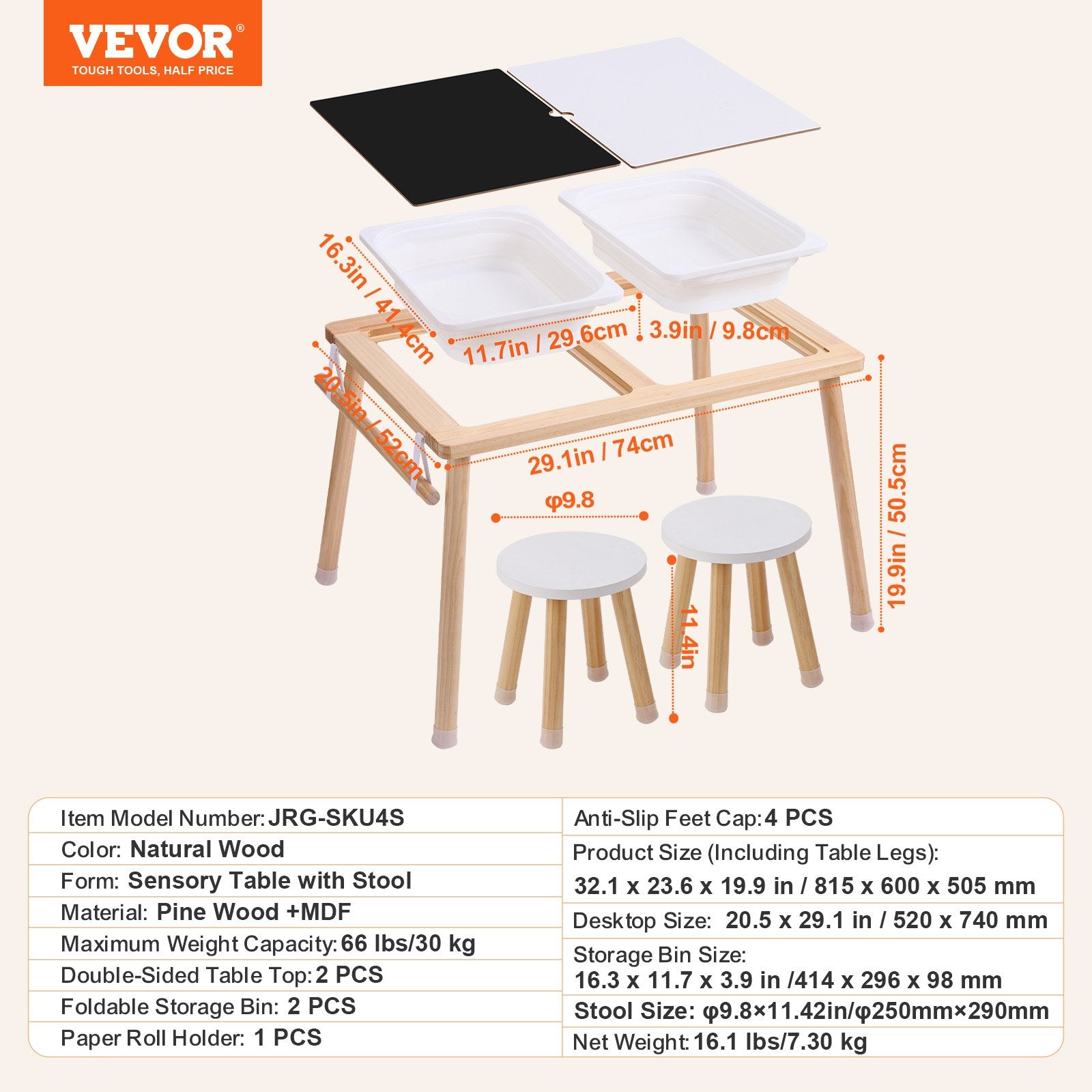 Outdoor Play Equipment: VEVOR Kids Sensory Table & Chair Set Sand Water Play Table with 2 Storage Bins