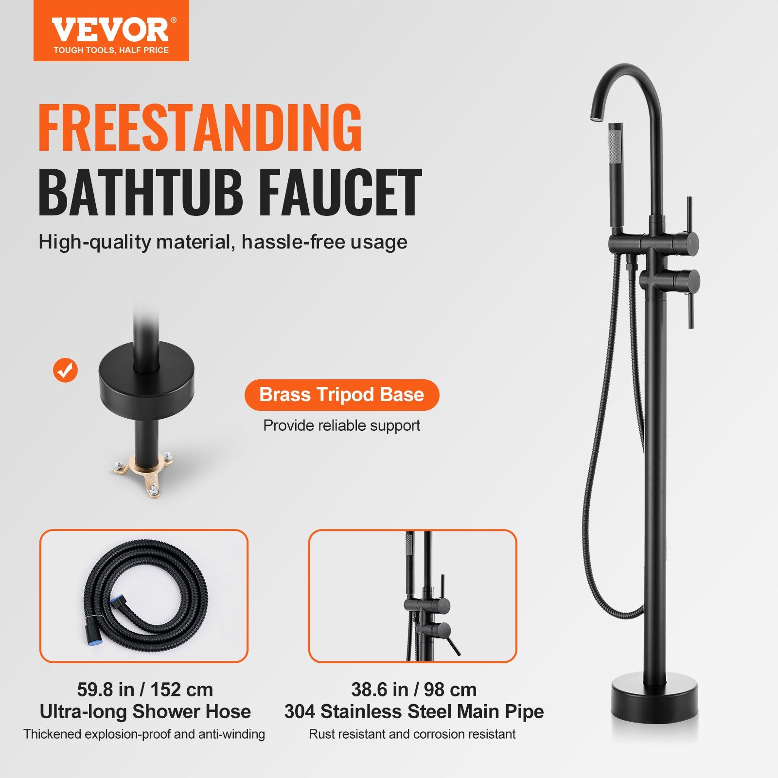 Dog Apparel: VEVOR Freestanding Bathtub Faucet, Floor Mount, Freestanding Tub Filler, Shower Mixer Taps, Two Water Modes, 360° Swivel Spout, for Bathing & Showering Pet Bathing Cleaning Drains Toilet Flushing
