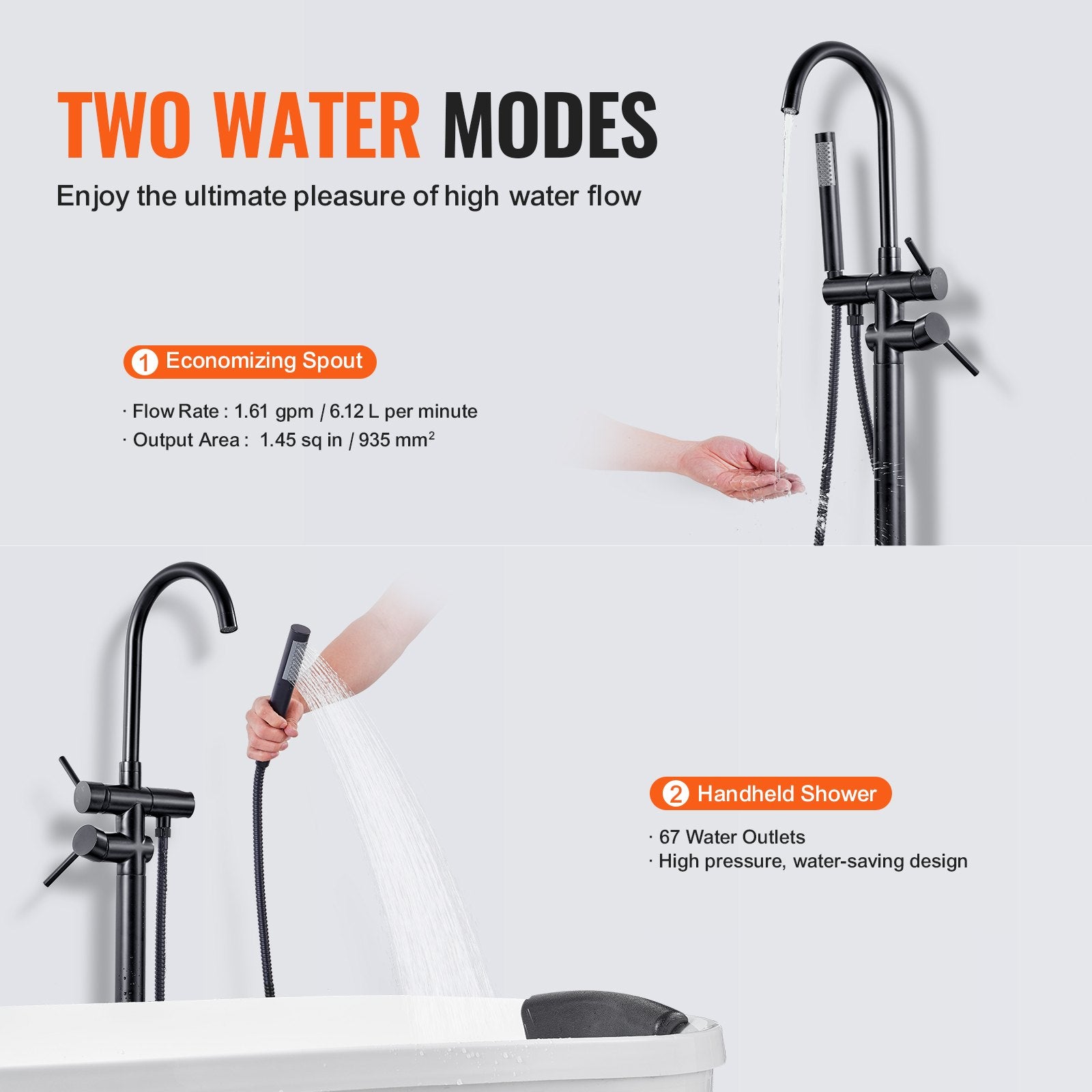 Dog Apparel: VEVOR Freestanding Bathtub Faucet, Floor Mount, Freestanding Tub Filler, Shower Mixer Taps, Two Water Modes, 360° Swivel Spout, for Bathing & Showering Pet Bathing Cleaning Drains Toilet Flushing