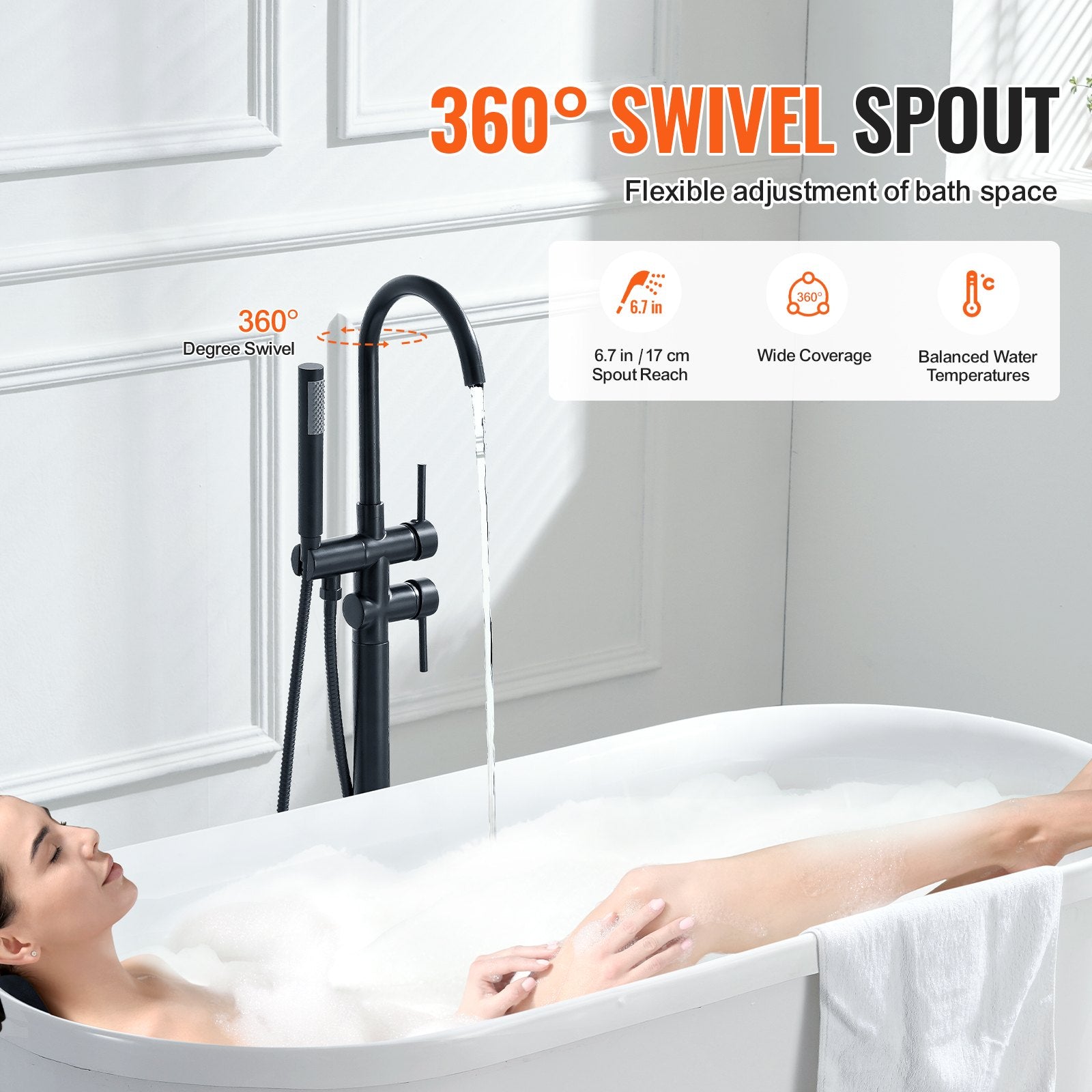 Dog Apparel: VEVOR Freestanding Bathtub Faucet, Floor Mount, Freestanding Tub Filler, Shower Mixer Taps, Two Water Modes, 360° Swivel Spout, for Bathing & Showering Pet Bathing Cleaning Drains Toilet Flushing