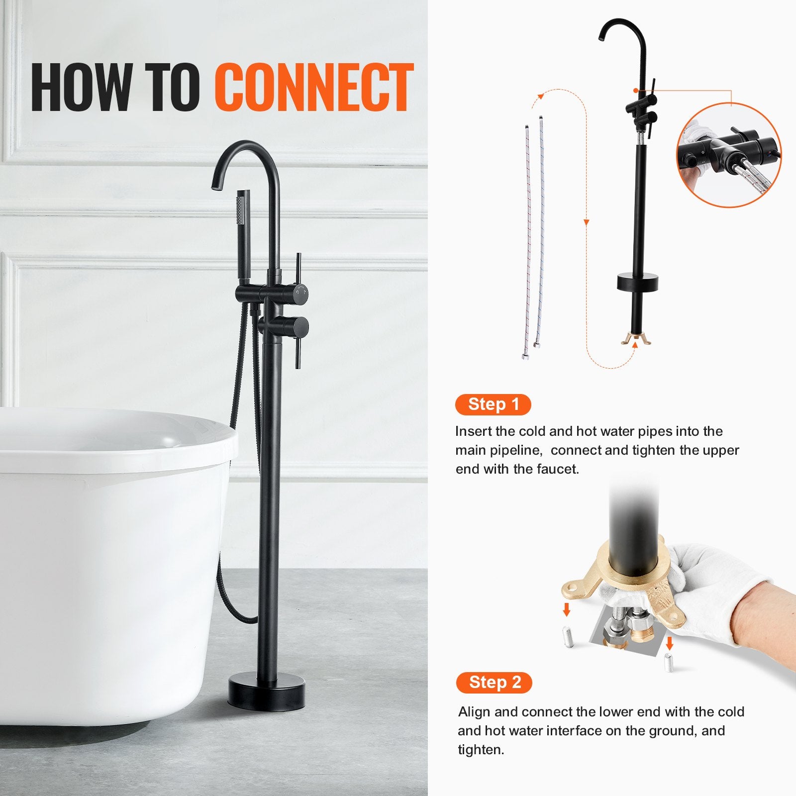 Dog Apparel: VEVOR Freestanding Bathtub Faucet, Floor Mount, Freestanding Tub Filler, Shower Mixer Taps, Two Water Modes, 360° Swivel Spout, for Bathing & Showering Pet Bathing Cleaning Drains Toilet Flushing