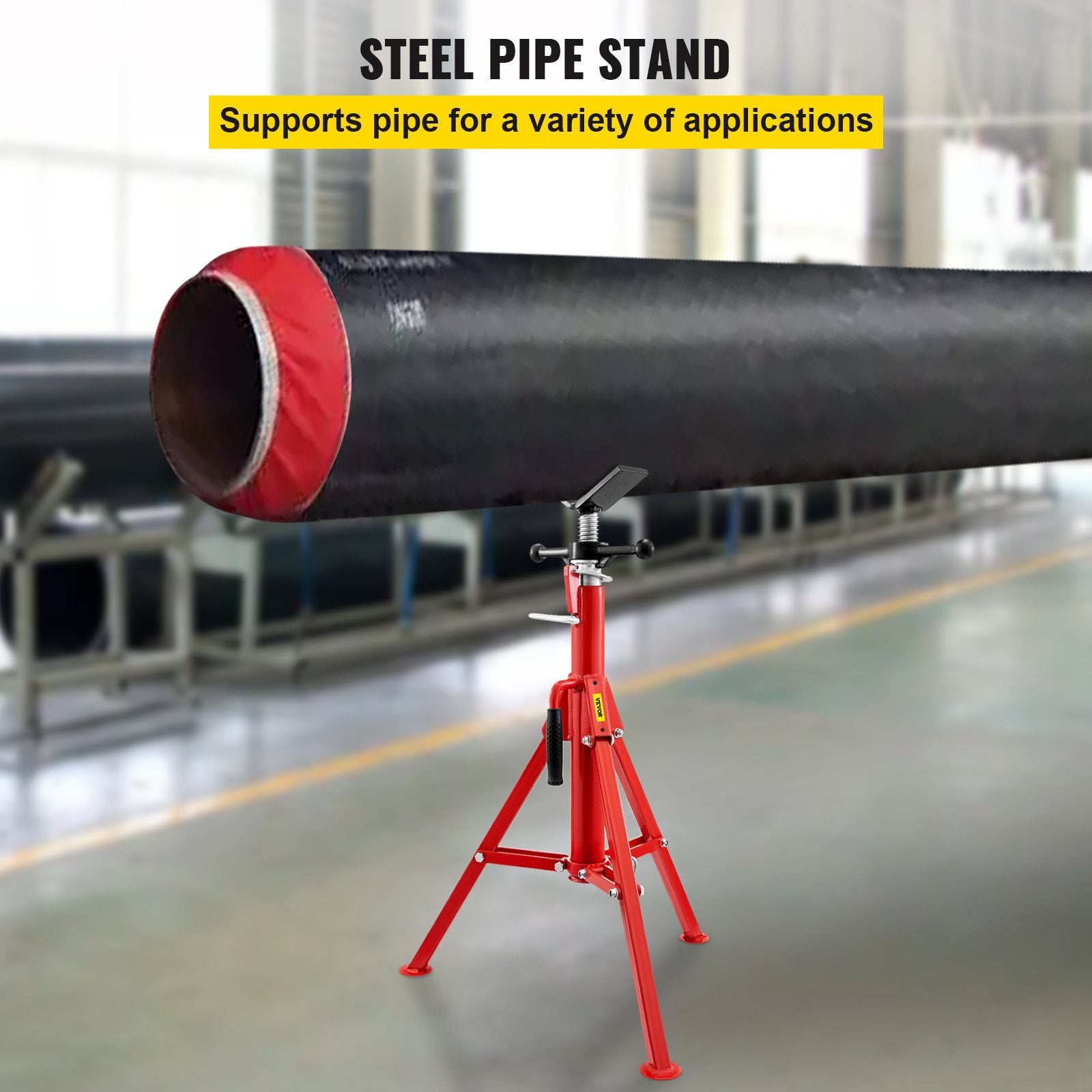 V Head Pipe Stand 1/8-12 inch Capacity, Adjustable Height 28-52 inch, Pipe Stands 2500 lbs Load Capacity, Portable Folding Pipe Stands, Carbon Steel Body More Durable