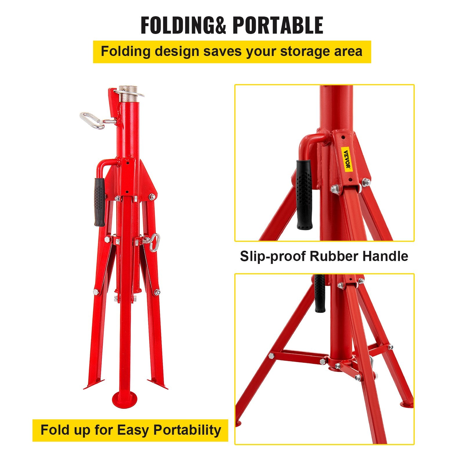 V Head Pipe Stand 1/8-12 inch Capacity, Adjustable Height 28-52 inch, Pipe Stands 2500 lbs Load Capacity, Portable Folding Pipe Stands, Carbon Steel Body More Durable