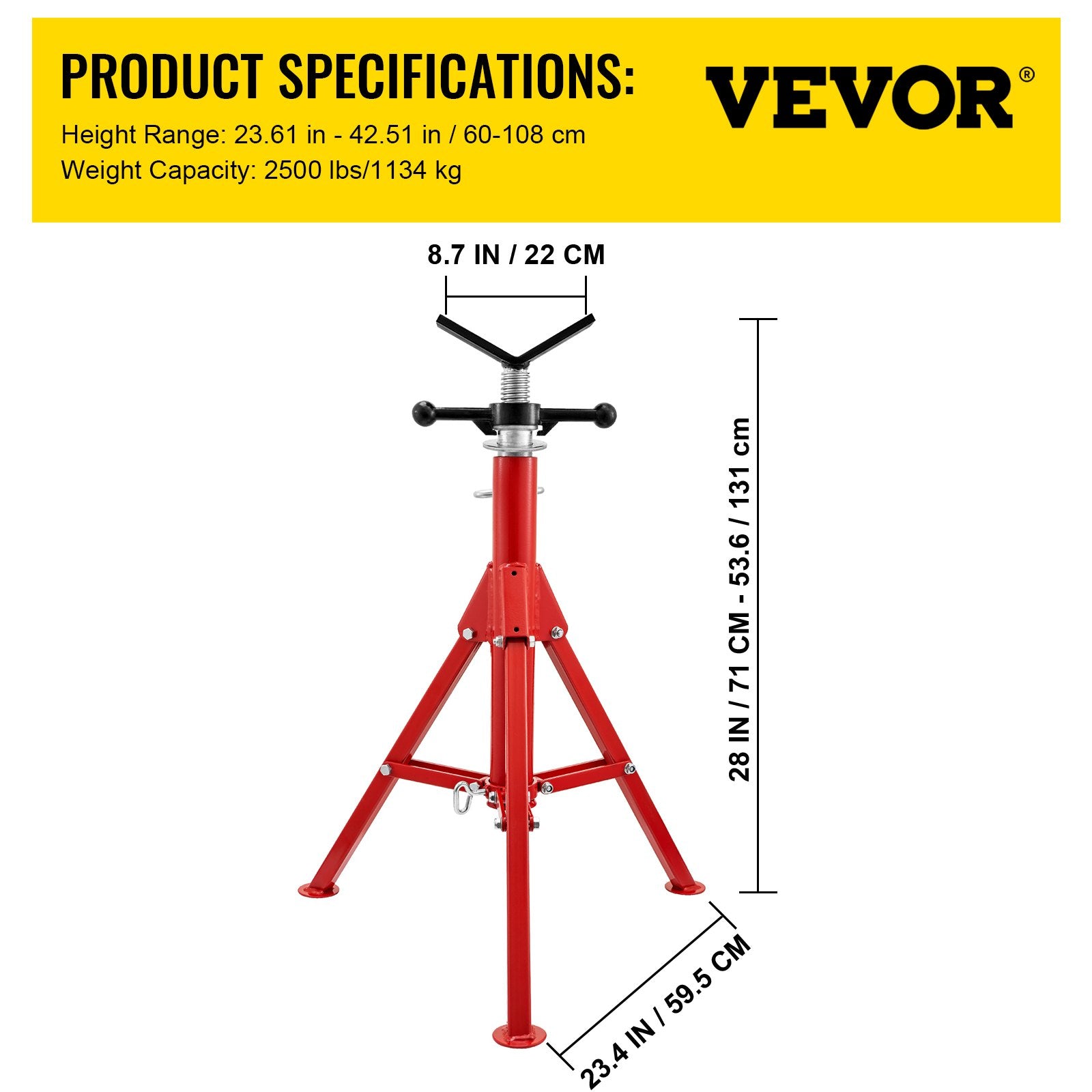 V Head Pipe Stand 1/8-12 inch Capacity, Adjustable Height 28-52 inch, Pipe Stands 2500 lbs Load Capacity, Portable Folding Pipe Stands, Carbon Steel Body More Durable