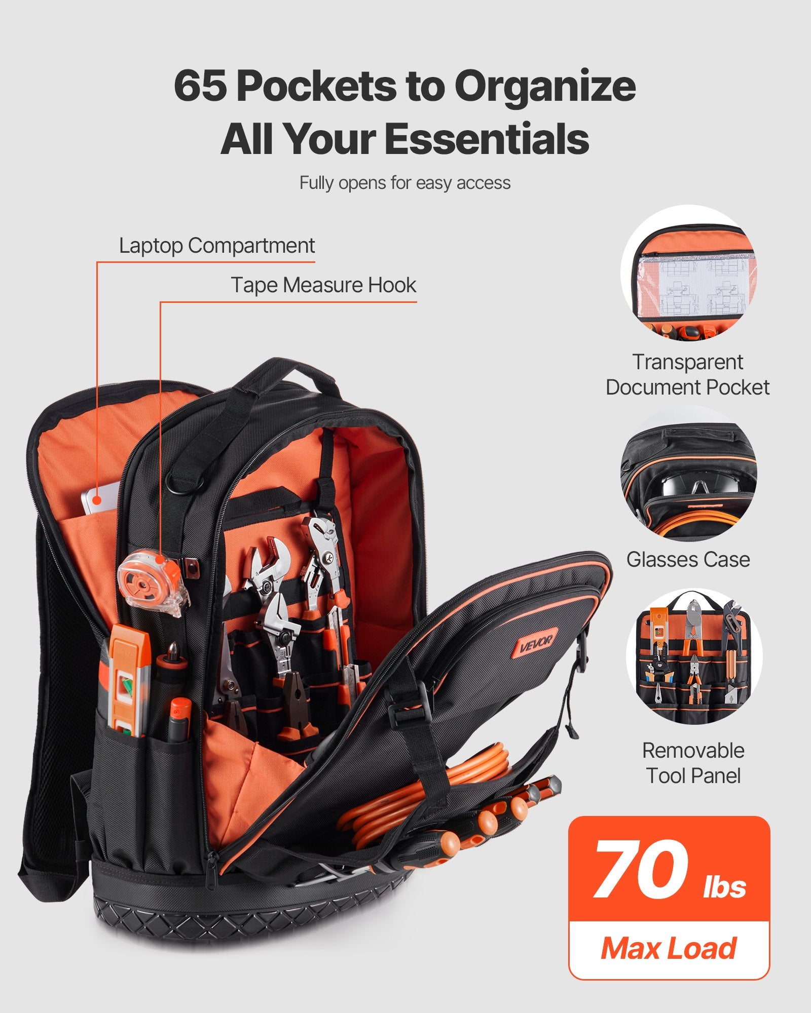 Sci-Fi DVDs & Blu-rays: VEVOR Tool Backpack, 65 Pockets, Heavy-duty Tools Storage Organizer Work Bags with Laptop Compartment & Molded Base, Electrician Jobsite Backpack for Electrician, Repairman, and HVAC Techs