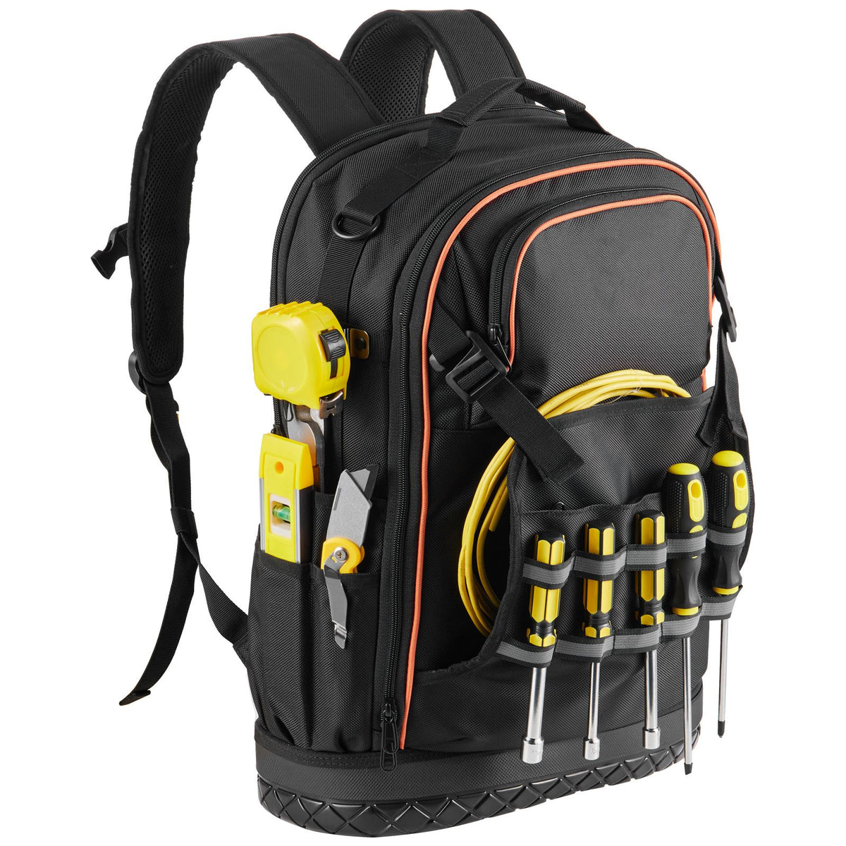 Tool Backpack with Tools, 65 Pockets, Heavy-duty Tools Storage Organizer Bags with Laptop Compartment & Molded Base, Electrician Jobsite Backpack for Electrician, Repairman, and HVAC Techs
