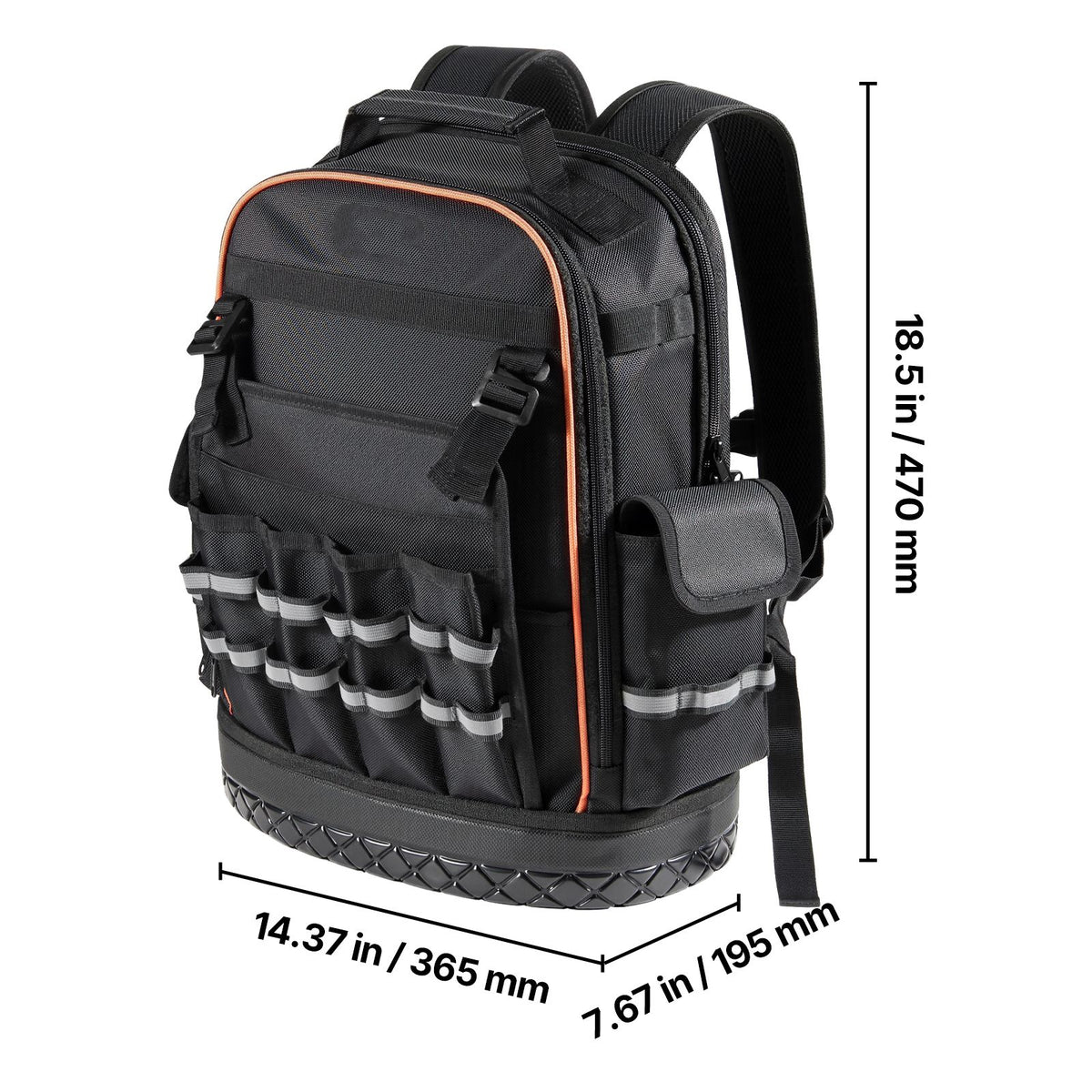Tool Backpack, 64 Pockets, Heavy-duty Tools Storage Organizer Work Bags with Laptop Compartment & Molded Base, Electrician Jobsite Backpack for Electrician, Repairman, and HVAC Techs