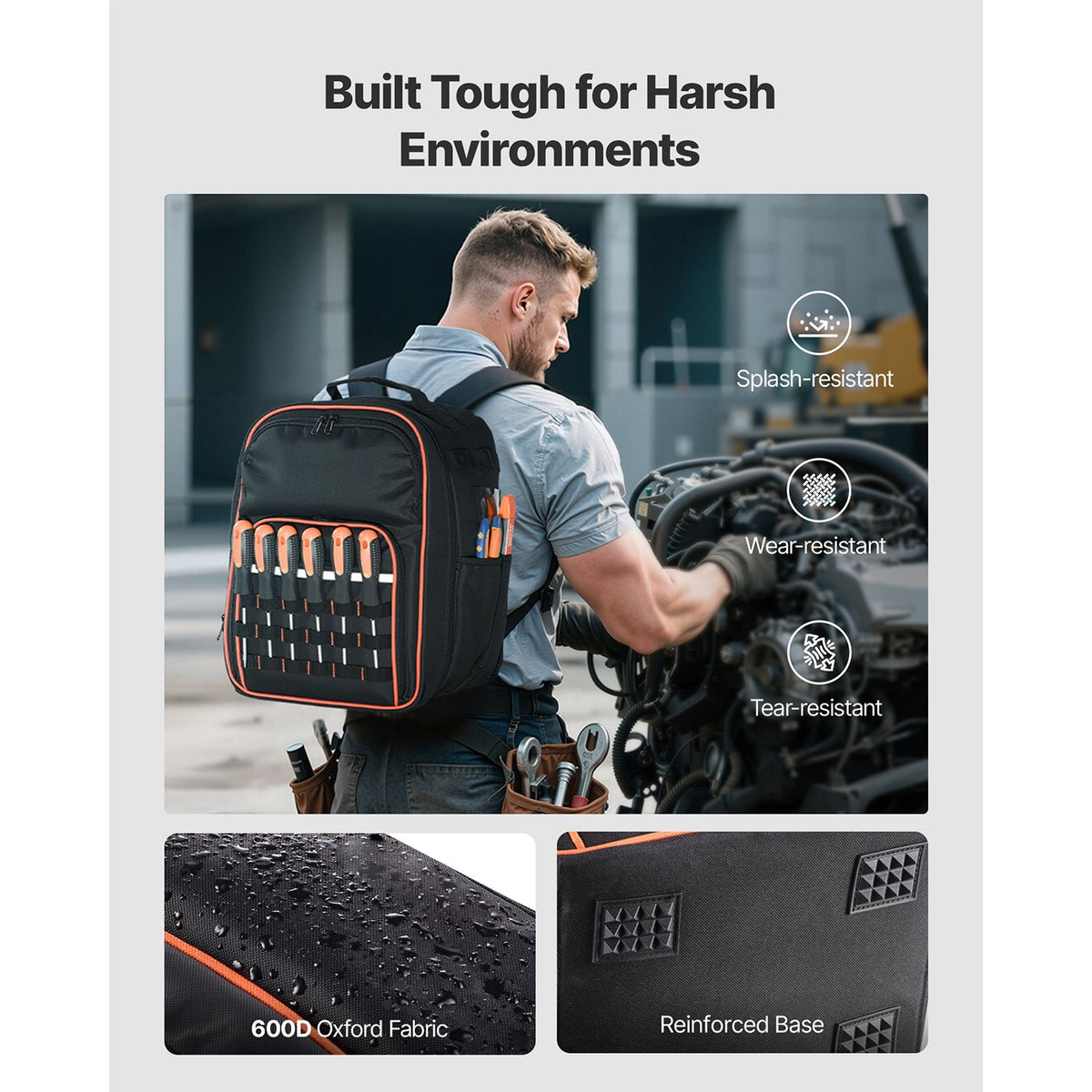 Tool Backpack, 49 Pockets, Heavy-duty Tools Storage Organizer Work Bags with Laptop Compartment & Reinforced Fabric Base, Electrician Jobsite Backpack for Electrician, Repairman
