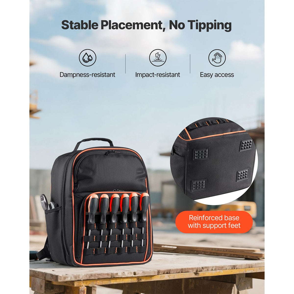 Tool Backpack, 49 Pockets, Heavy-duty Tools Storage Organizer Work Bags with Laptop Compartment & Reinforced Fabric Base, Electrician Jobsite Backpack for Electrician, Repairman