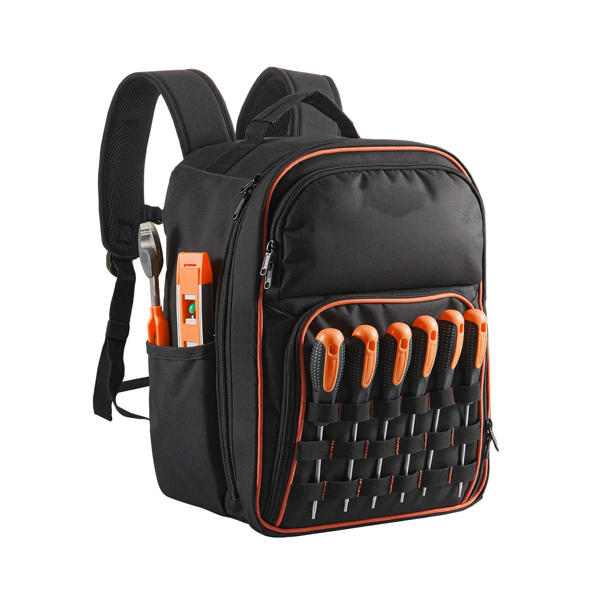 Tool Backpack, 49 Pockets, Heavy-duty Tools Storage Organizer Work Bags with Laptop Compartment & Reinforced Fabric Base, Electrician Jobsite Backpack for Electrician, Repairman