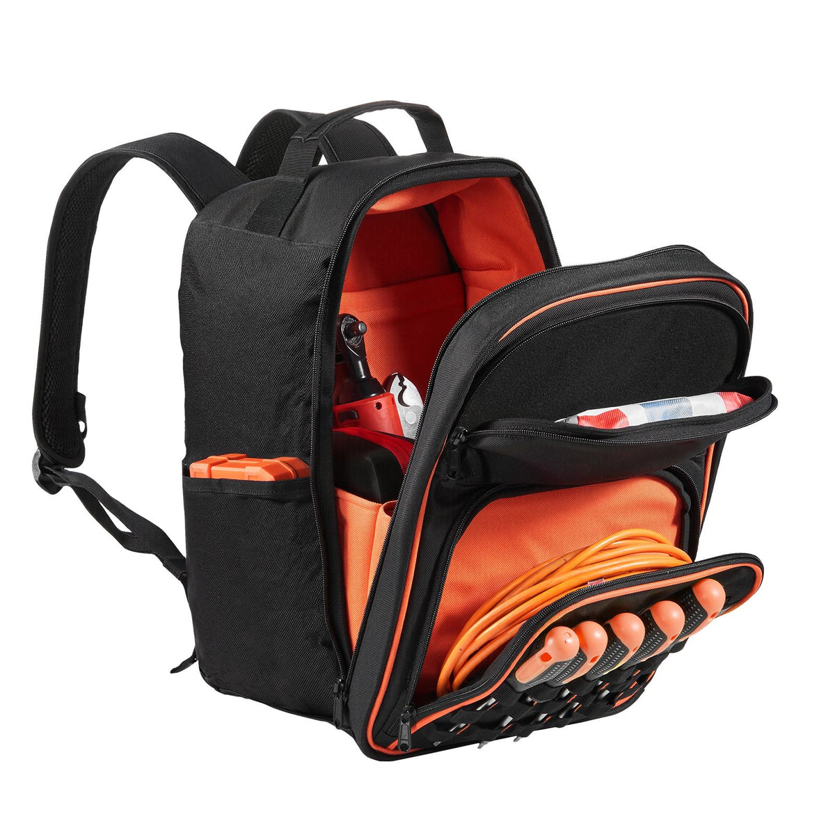 Tool Backpack, 49 Pockets, Heavy-duty Tools Storage Organizer Work Bags with Laptop Compartment & Reinforced Fabric Base, Electrician Jobsite Backpack for Electrician, Repairman