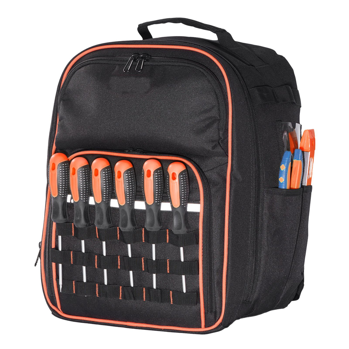 Tool Backpack, 49 Pockets, Heavy-duty Tools Storage Organizer Work Bags with Laptop Compartment & Reinforced Fabric Base, Electrician Jobsite Backpack for Electrician, Repairman