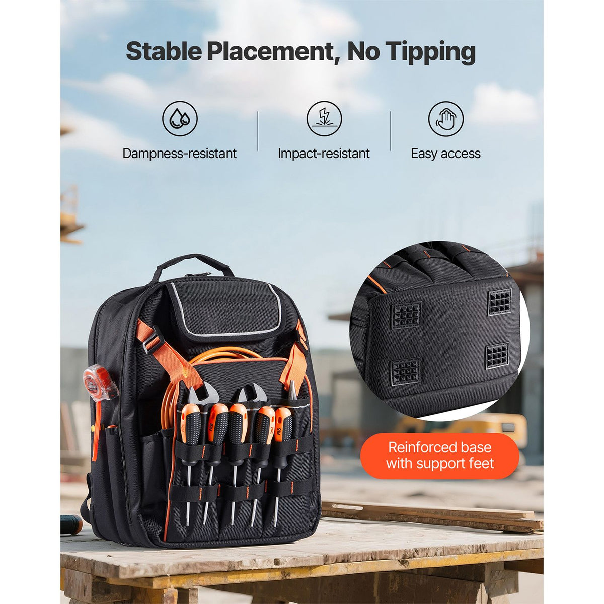 Tool Backpack, 45 Pockets, Heavy-duty Tools Storage Organizer Work Bags with Laptop Compartment & Reinforced Fabric Basee, Electrician Jobsite Backpack for Electrician, Repairman