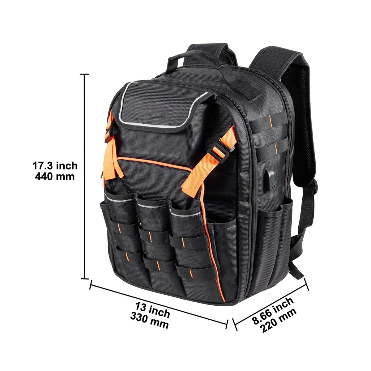 Tool Backpack, 45 Pockets, Heavy-duty Tools Storage Organizer Work Bags with Laptop Compartment & Reinforced Fabric Basee, Electrician Jobsite Backpack for Electrician, Repairman