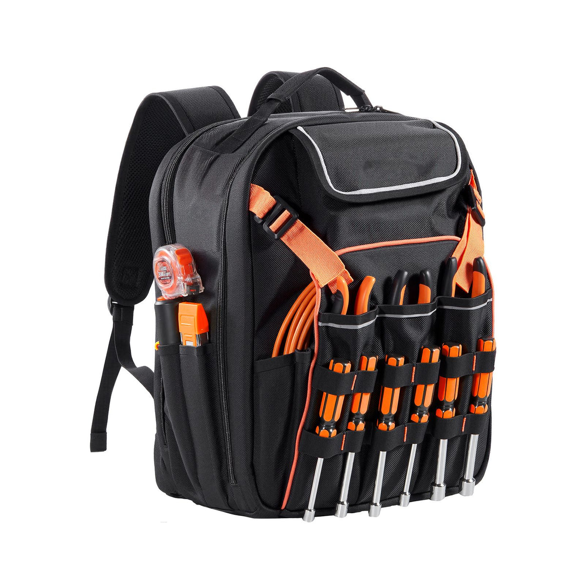 Tool Backpack, 45 Pockets, Heavy-duty Tools Storage Organizer Work Bags with Laptop Compartment & Reinforced Fabric Basee, Electrician Jobsite Backpack for Electrician, Repairman