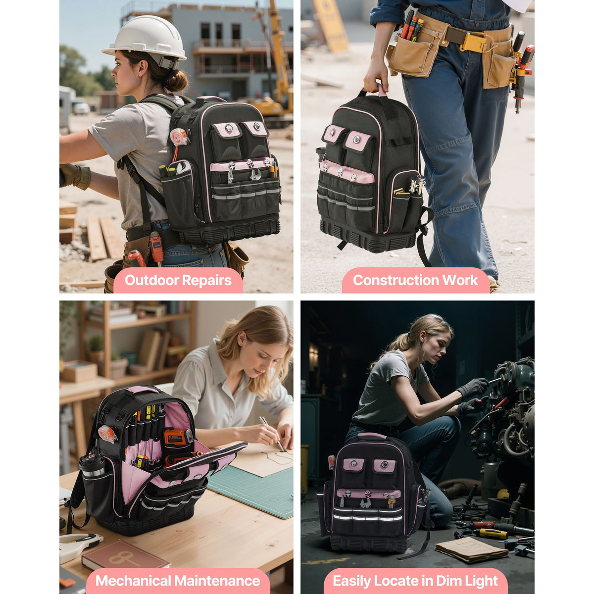 Tool Backpack, 56 Pockets, Heavy-duty Tools Storage Organizer Work Bags with Laptop Compartment & Molded Base, Electrician Jobsite Backpack for Electrician, Repairman, and HVAC Techs