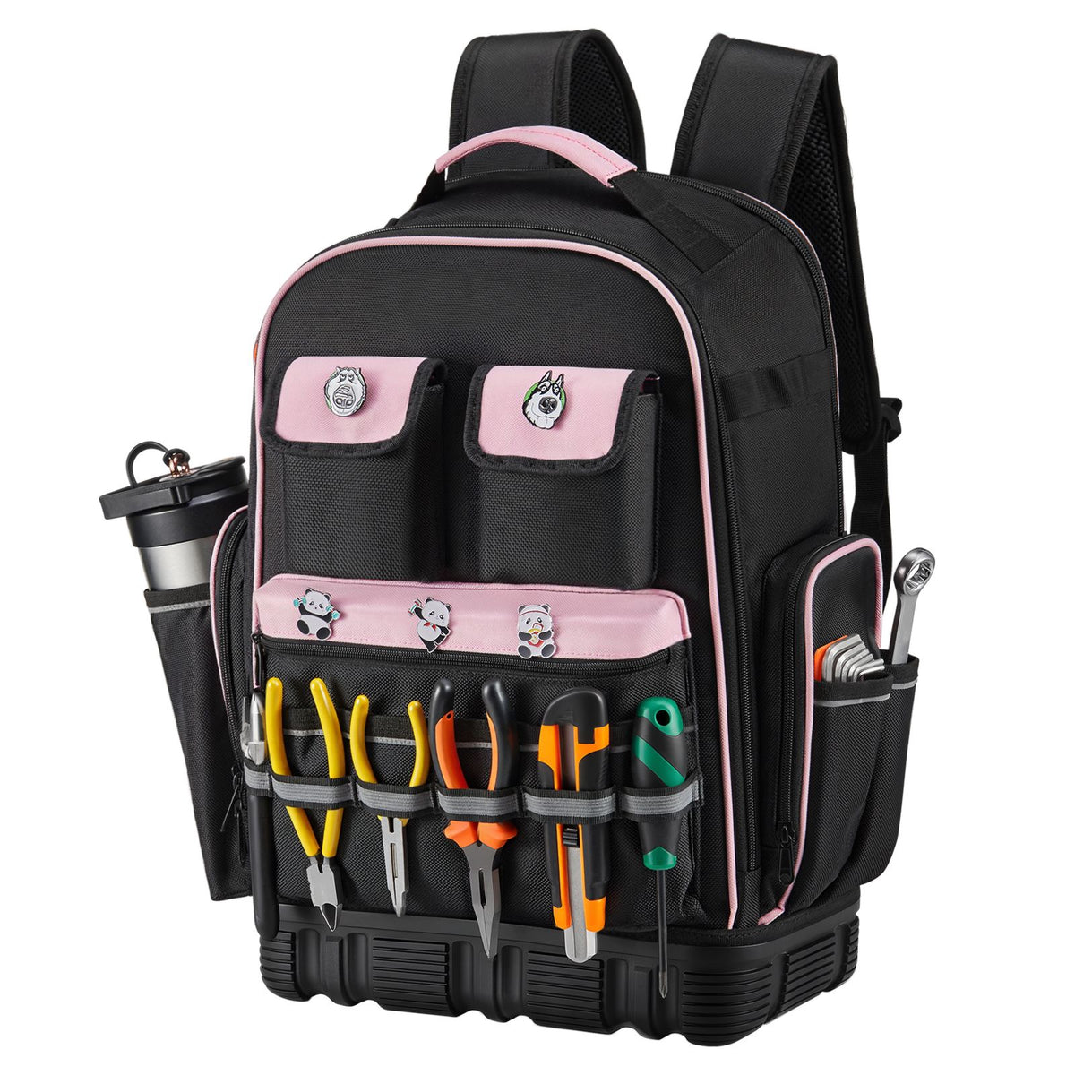 Tool Backpack, 56 Pockets, Heavy-duty Tools Storage Organizer Work Bags with Laptop Compartment & Molded Base, Electrician Jobsite Backpack for Electrician, Repairman, and HVAC Techs