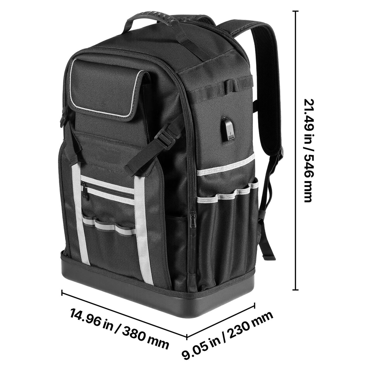 Tool Backpack, 56 Pockets, Heavy-duty Tools Storage Organizer Bags with Molded Base, Electrician Jobsite Backpack for Construction Jobsite, Electrician, Industrial, Repairman, and HVAC Techs