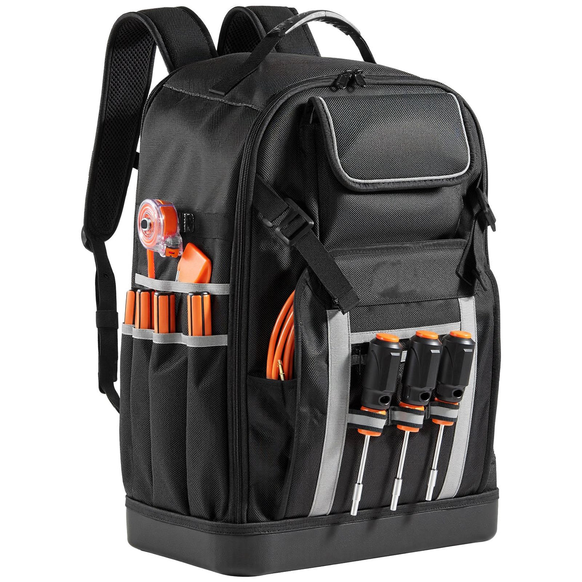 Tool Backpack, 56 Pockets, Heavy-duty Tools Storage Organizer Bags with Molded Base, Electrician Jobsite Backpack for Construction Jobsite, Electrician, Industrial, Repairman, and HVAC Techs