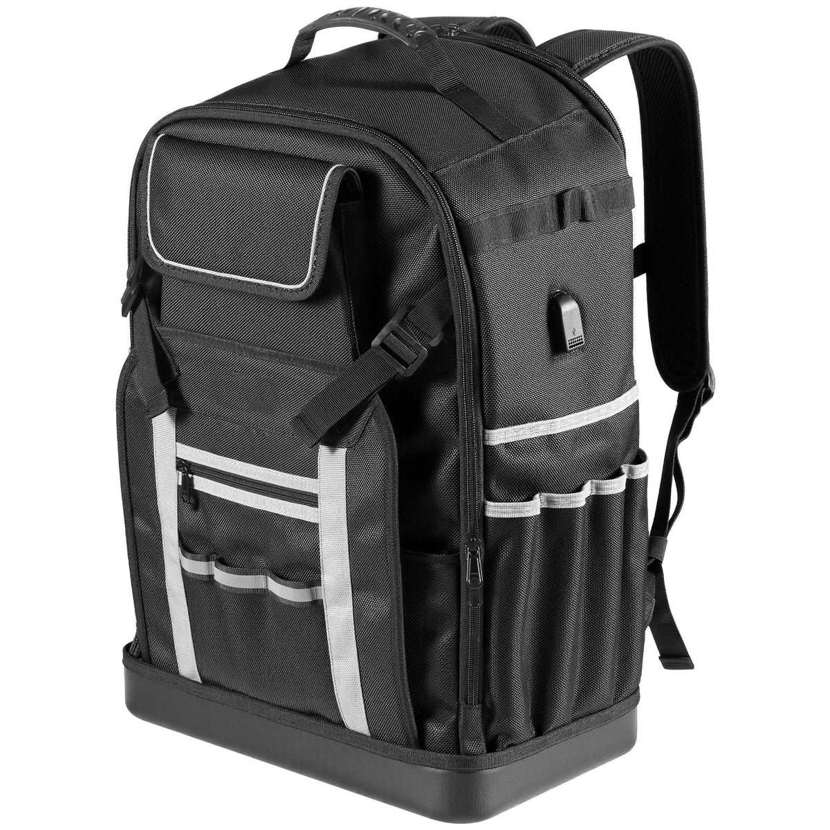 Tool Backpack, 56 Pockets, Heavy-duty Tools Storage Organizer Bags with Molded Base, Electrician Jobsite Backpack for Construction Jobsite, Electrician, Industrial, Repairman, and HVAC Techs