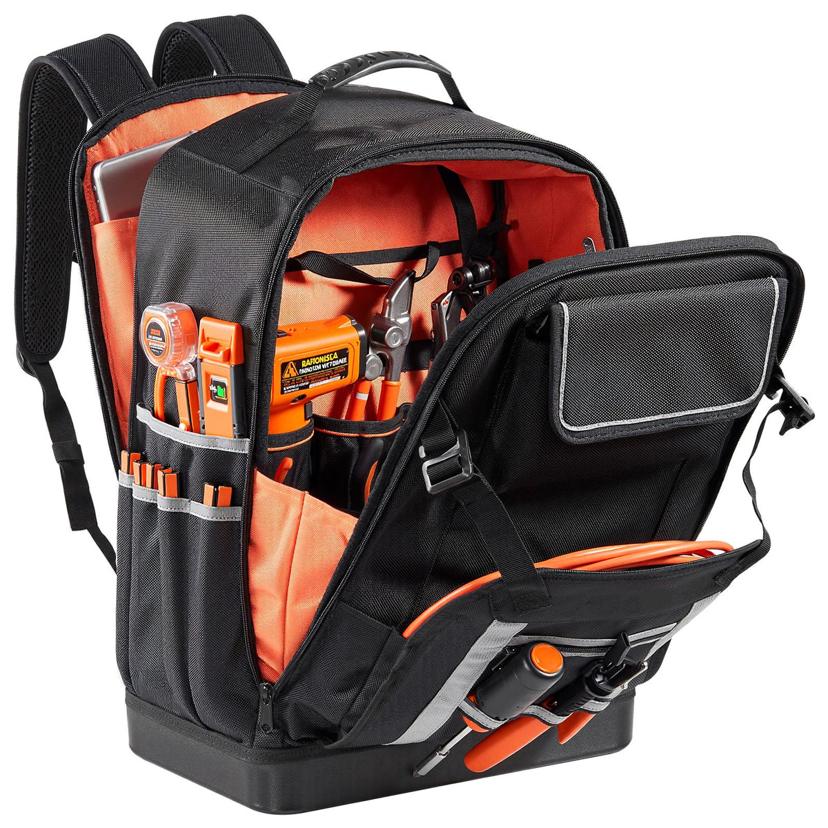 Tool Backpack, 56 Pockets, Heavy-duty Tools Storage Organizer Bags with Molded Base, Electrician Jobsite Backpack for Construction Jobsite, Electrician, Industrial, Repairman, and HVAC Techs