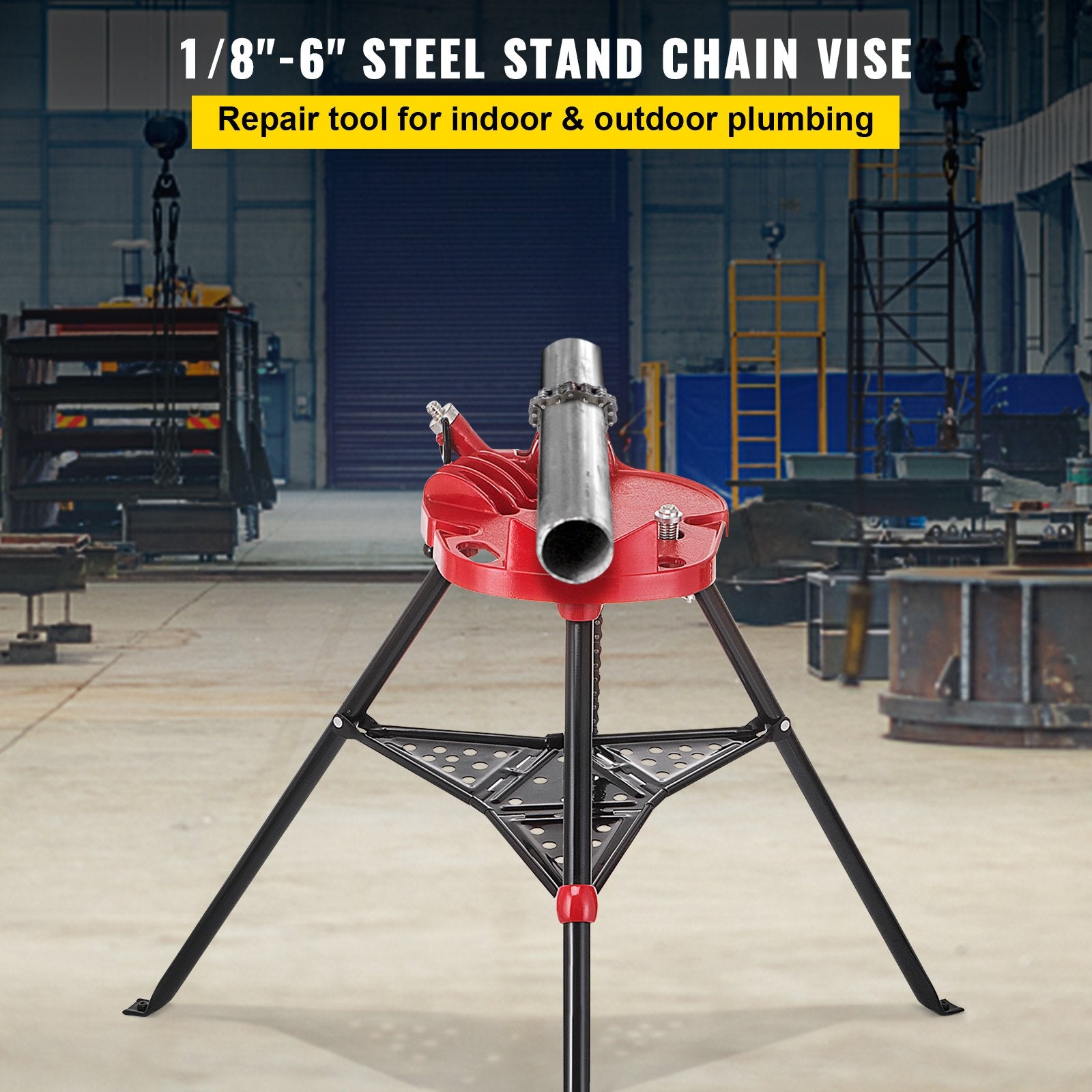 Camera Accessories: VEVOR Tripod Pipe Chain Vice Stand 1/8" to 6" w/ Steel Legs & Rubber Mounts Bib
