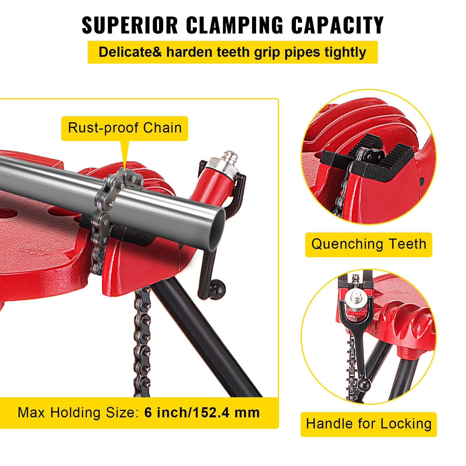Camera Accessories: VEVOR Tripod Pipe Chain Vice Stand 1/8" to 6" w/ Steel Legs & Rubber Mounts Bib