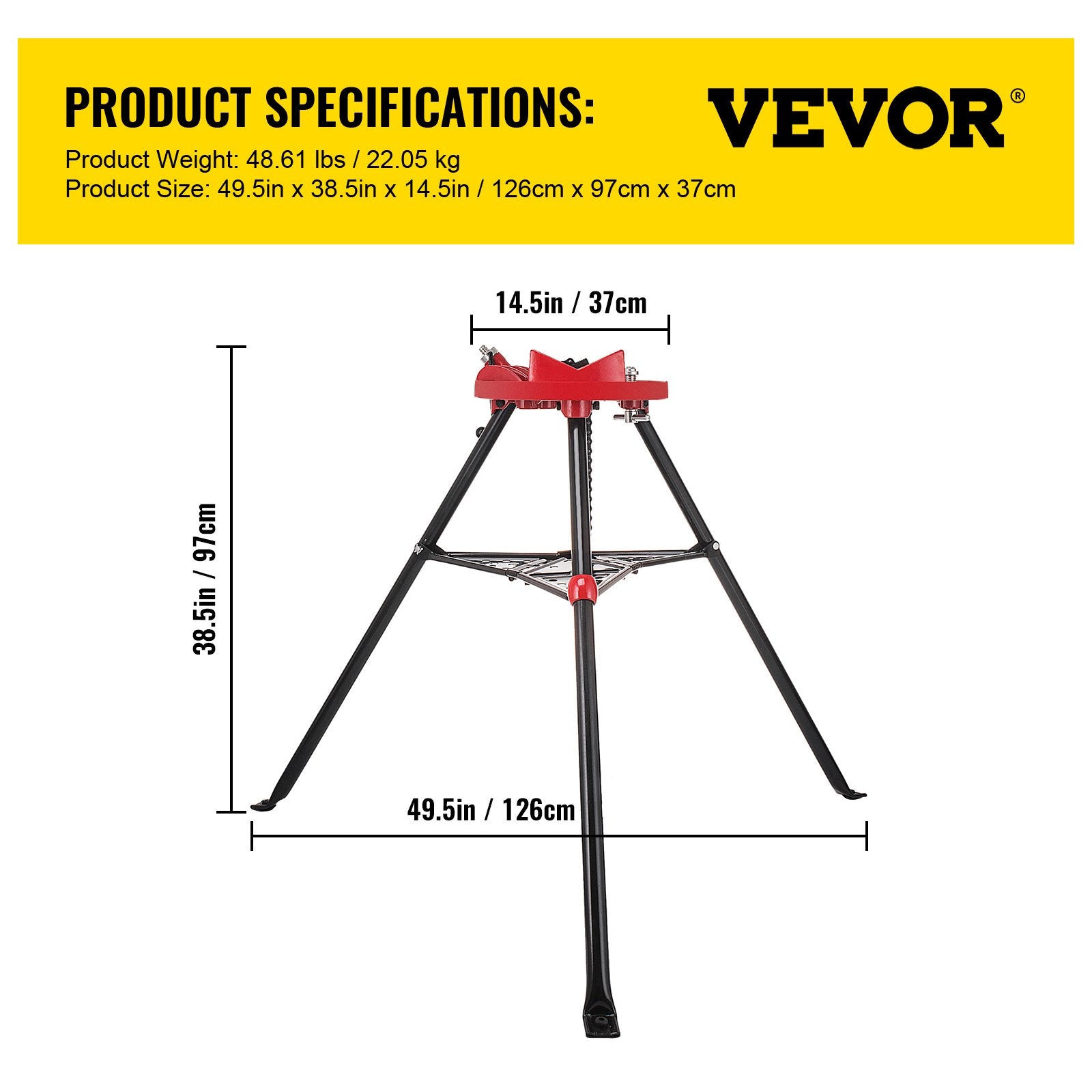 Camera Accessories: VEVOR Tripod Pipe Chain Vice Stand 1/8" to 6" w/ Steel Legs & Rubber Mounts Bib