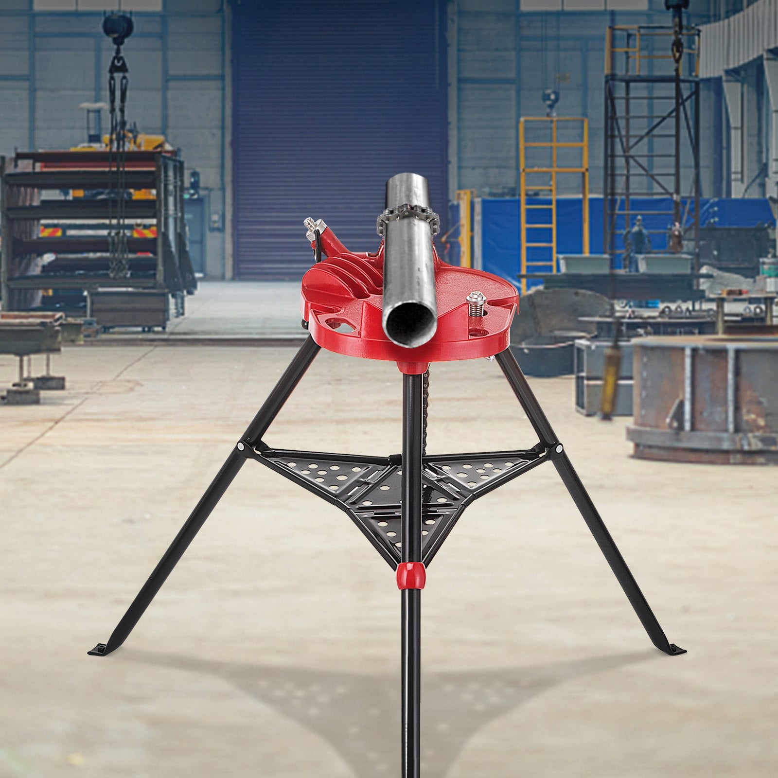 Camera Accessories: VEVOR Tripod Pipe Chain Vice Stand 1/8" to 6" w/ Steel Legs & Rubber Mounts Bib