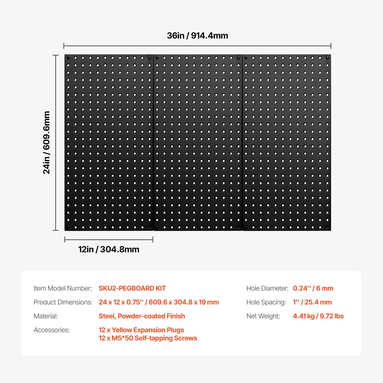 Audio Accessories: VEVOR Metal Pegboard Panels609.6 x 304.8 mm3 Panels Wall Organizer for Home