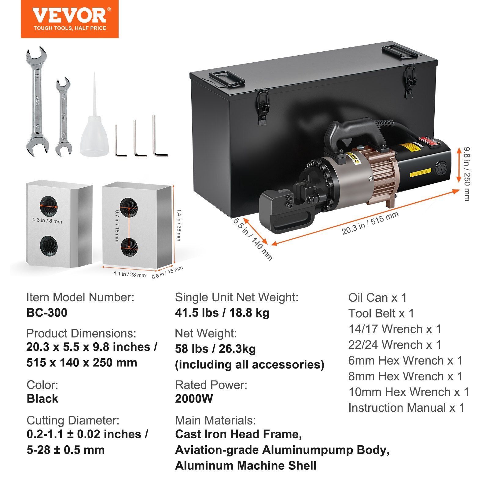 Chainsaws: VEVOR 2000W Electric Hydraulic Rebar Cutter Cutting up to 1.1 Inch 5-28mm