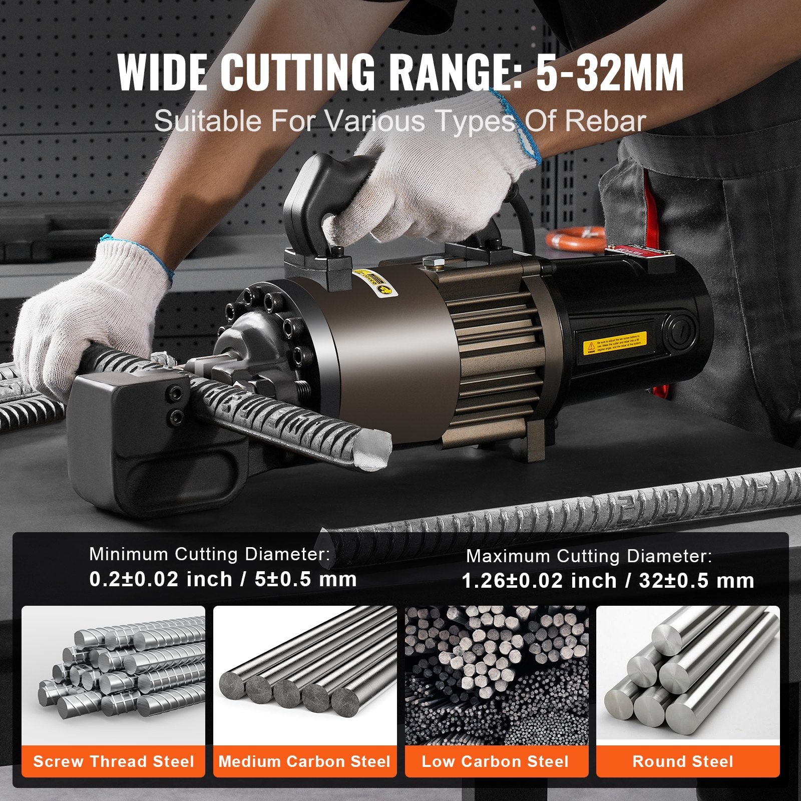 2300W Electric Hydraulic Rebar Cutter Cutting up to 1.26 Inch 5-32mm