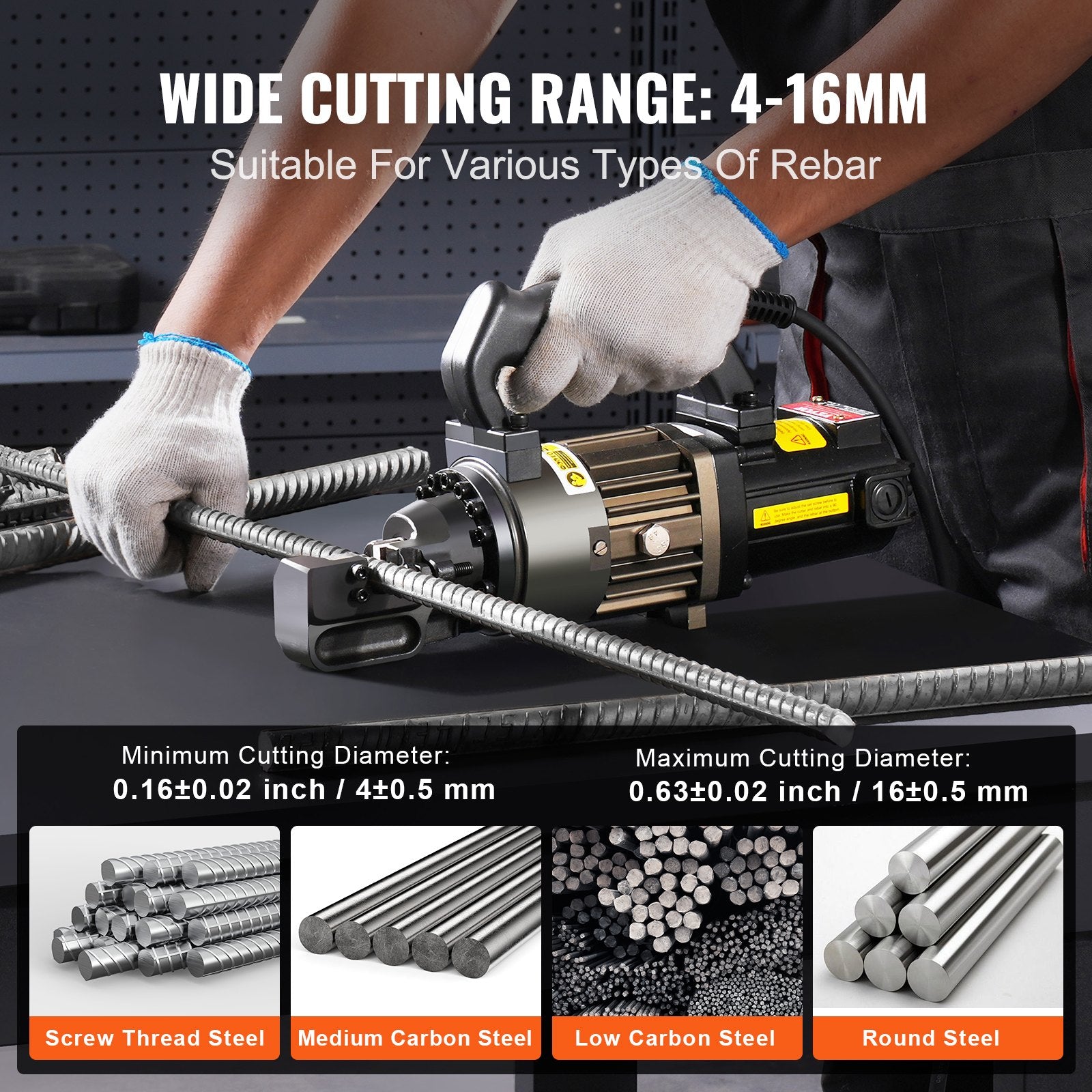 Rebar Cutters: VEVOR Electric Hydraulic Rebar Cutter, 1000W Portable Rebar Cutter, Cutting up to 5/8 Inch (4-16mm) #5 Rebar within 2 Seconds, High Power Steel Rebar Cutter with Oil Can Rich Accessories,Black RC-16