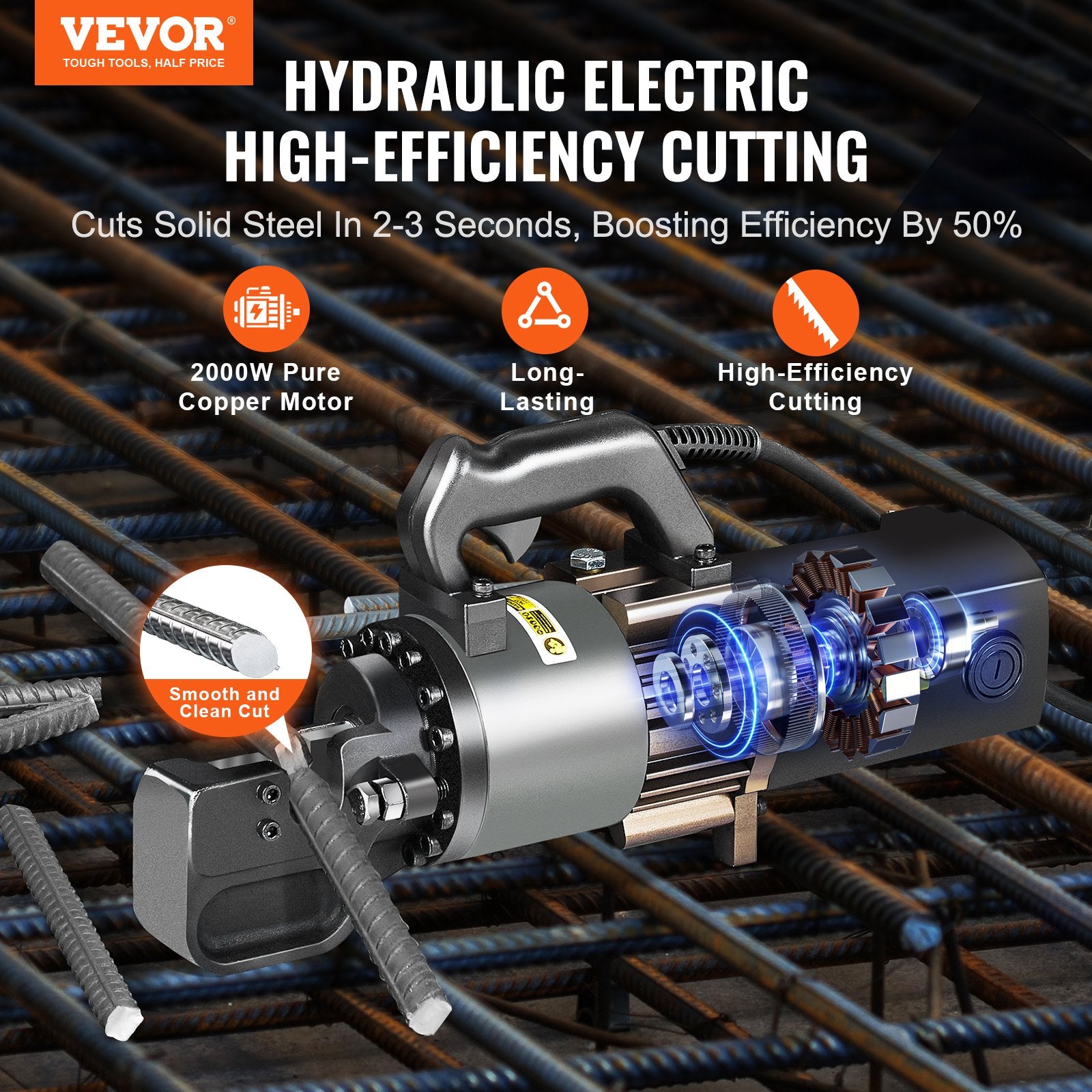 Chainsaws: VEVOR 2000W Electric Hydraulic Rebar Cutter Cutting up to 1 Inch #8 4-25mm