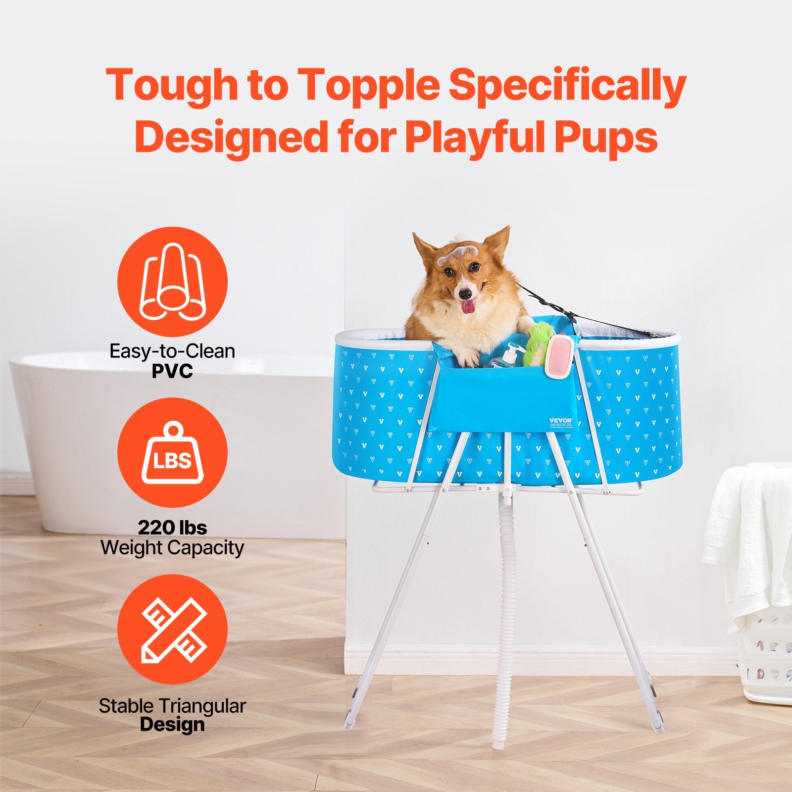 Dog Playpens & Gates: VEVOR Portable Dog Bathtub, Elevated & Foldable Space-saving Pet Shower Station with Quick Drainage, Bathing Tub for Washing & Grooming Small and Medium Size Dogs and Cats Indoor & Outdoor, Light Blue
