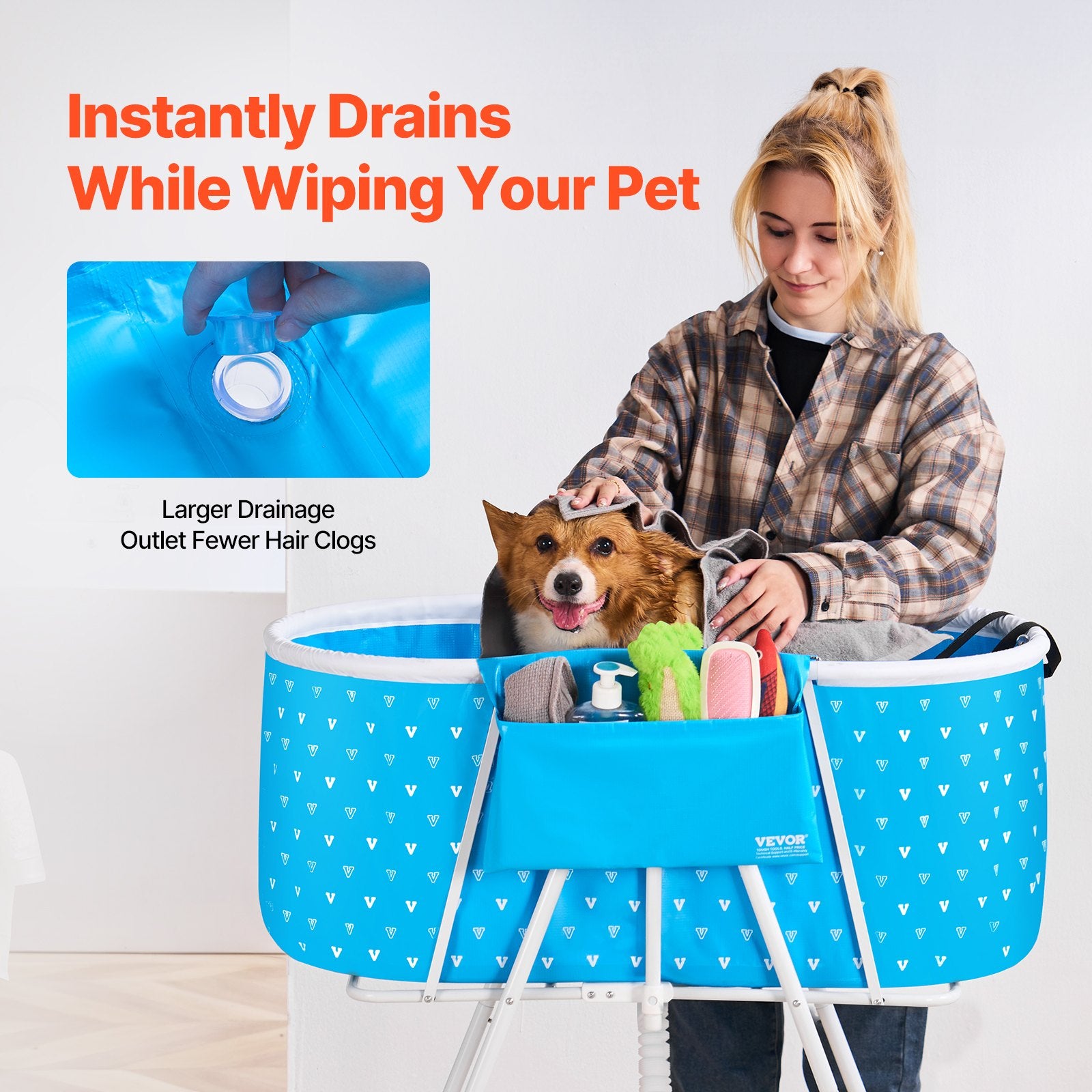 Dog Playpens & Gates: VEVOR Portable Dog Bathtub, Elevated & Foldable Space-saving Pet Shower Station with Quick Drainage, Bathing Tub for Washing & Grooming Small and Medium Size Dogs and Cats Indoor & Outdoor, Light Blue