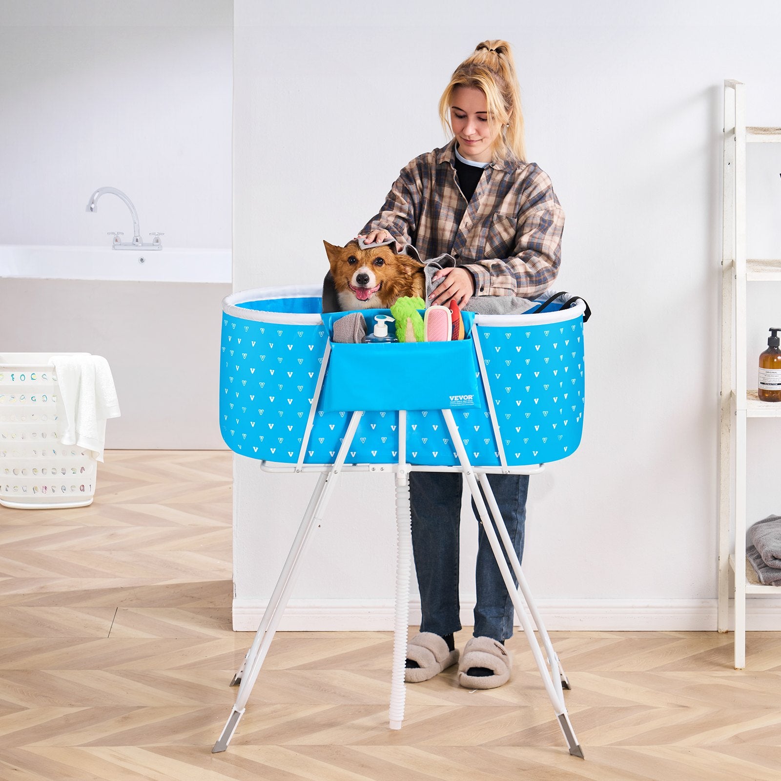 Dog Playpens & Gates: VEVOR Portable Dog Bathtub, Elevated & Foldable Space-saving Pet Shower Station with Quick Drainage, Bathing Tub for Washing & Grooming Small and Medium Size Dogs and Cats Indoor & Outdoor, Light Blue