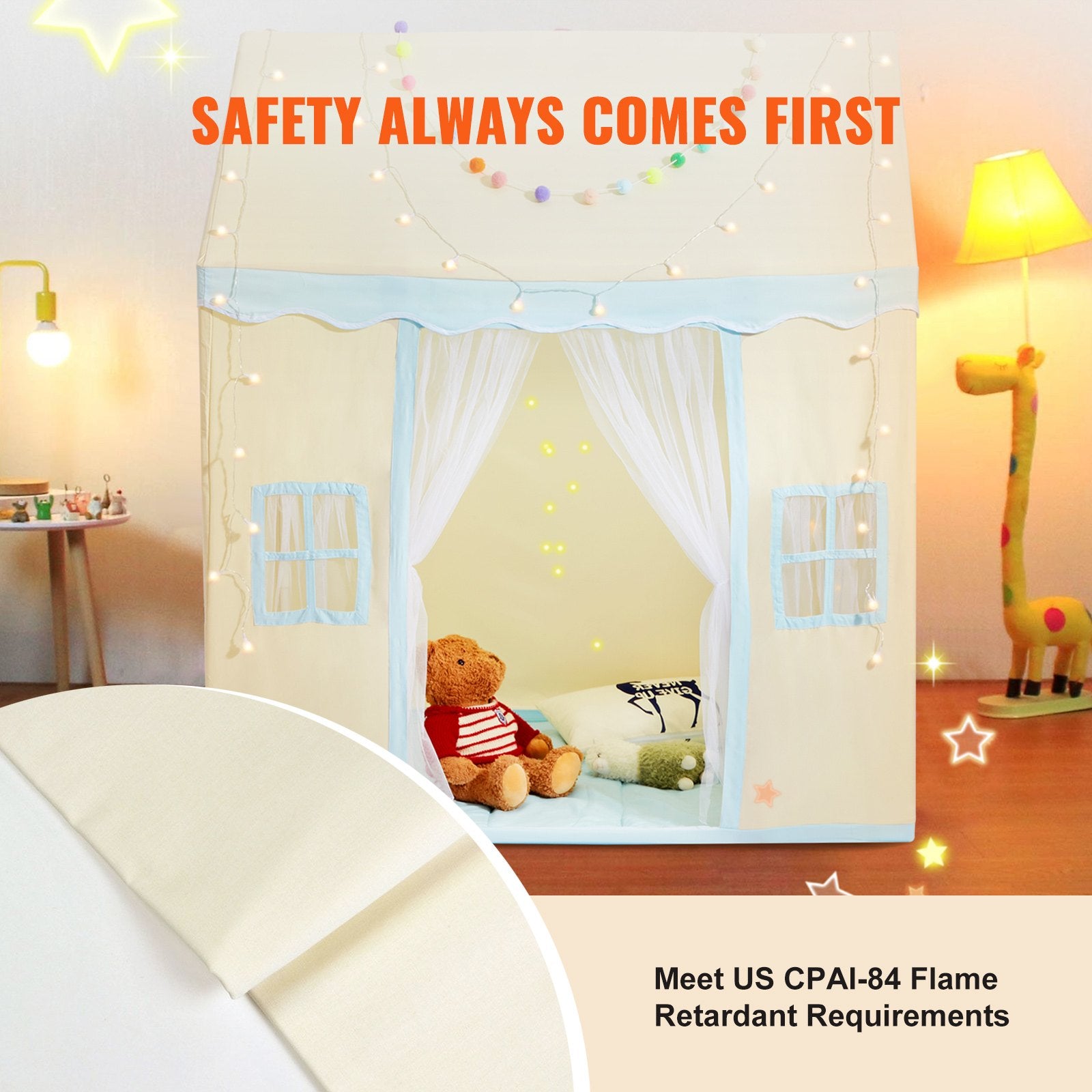 Pretend Play: VEVOR Kids Play Tent, Kids Tent for Kids 1-5 Years Old, Toddler Tent with Mat and Tent Lamp, Tent for Kids with Windows for Indoor and Outdoor, Play House Castle Tent for Boys and Girls, Beige