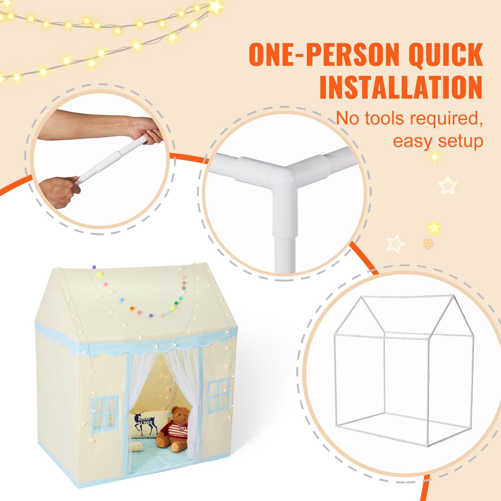 Pretend Play: VEVOR Kids Play Tent, Kids Tent for Kids 1-5 Years Old, Toddler Tent with Mat and Tent Lamp, Tent for Kids with Windows for Indoor and Outdoor, Play House Castle Tent for Boys and Girls, Beige