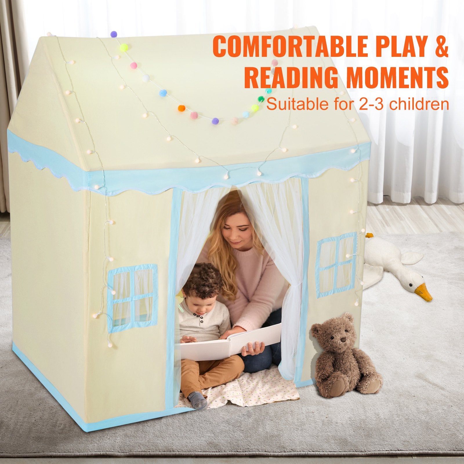 Pretend Play: VEVOR Kids Play Tent, Kids Tent for Kids 1-5 Years Old, Toddler Tent with Mat and Tent Lamp, Tent for Kids with Windows for Indoor and Outdoor, Play House Castle Tent for Boys and Girls, Beige