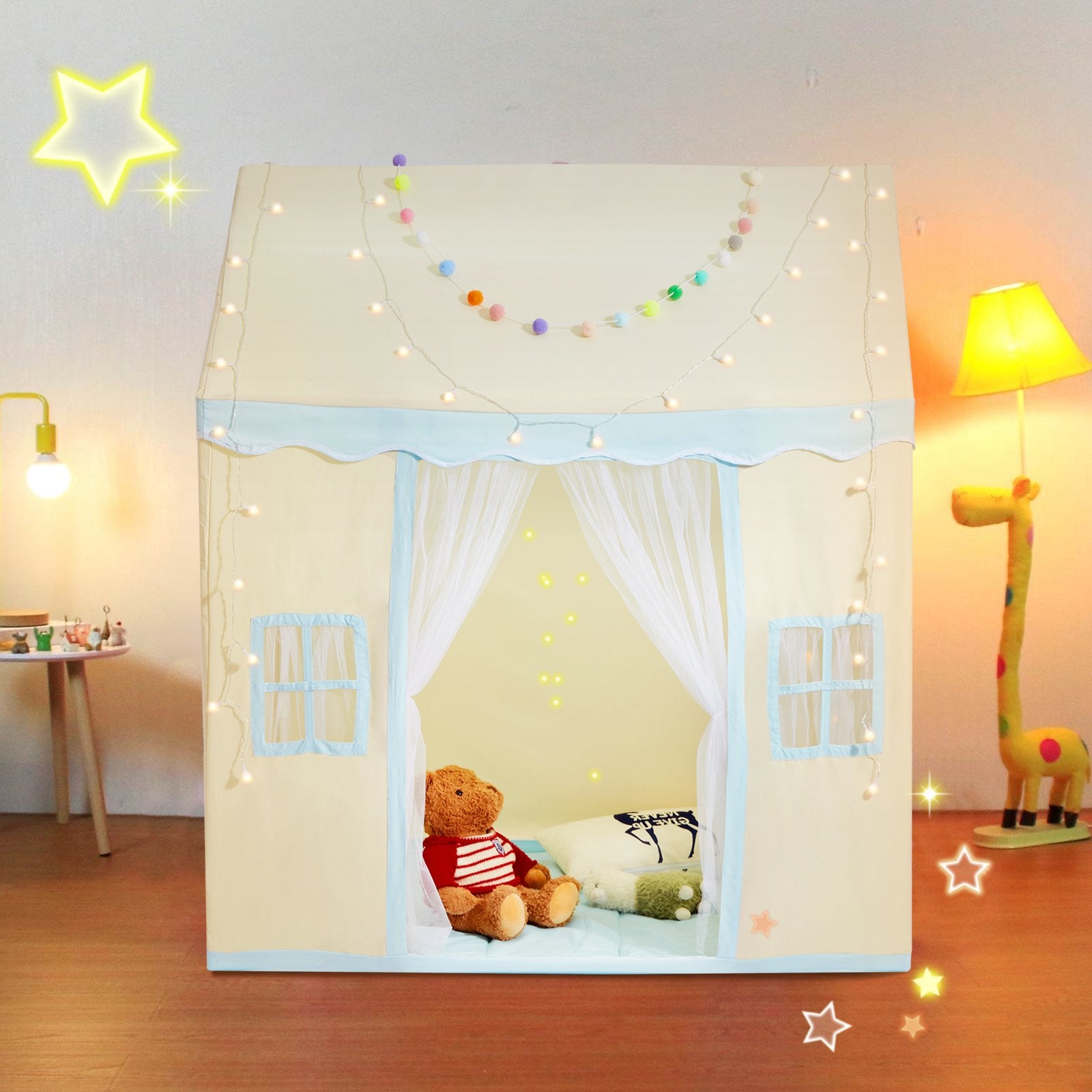 Pretend Play: VEVOR Kids Play Tent, Kids Tent for Kids 1-5 Years Old, Toddler Tent with Mat and Tent Lamp, Tent for Kids with Windows for Indoor and Outdoor, Play House Castle Tent for Boys and Girls, Beige