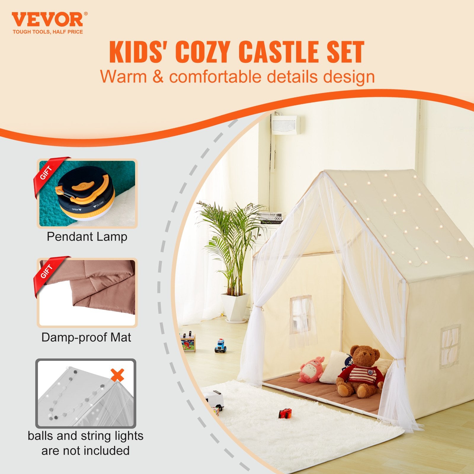 Tents: VEVOR Kids Play Tent, Kids Tent for Kids 1-5 Years Old, Toddler Tent with Mat and Tent Lamp, Tent for Kids with Windows for Indoor and Outdoor, Yurt Tent for Boys and Girls, Beige