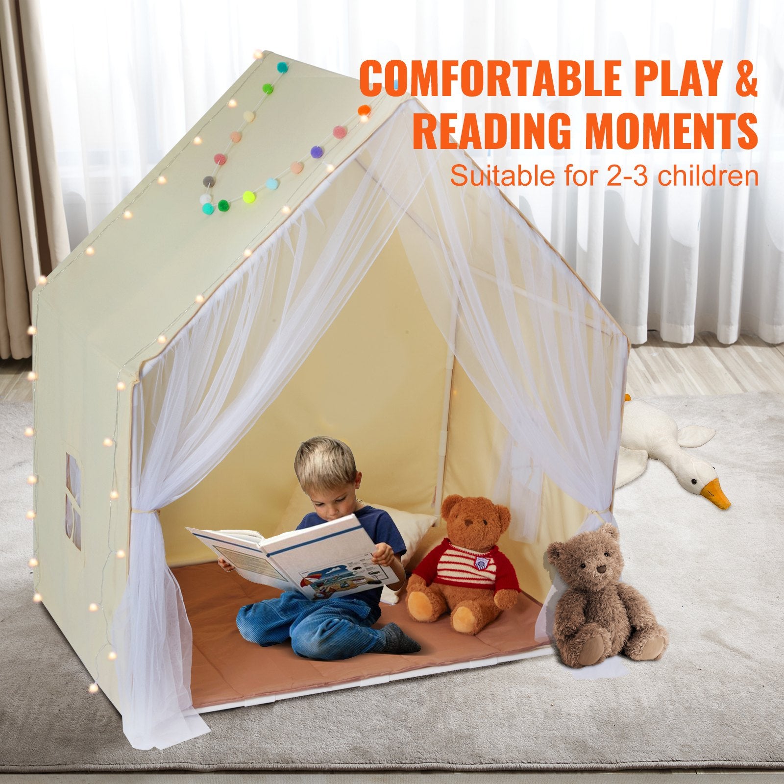 Tents: VEVOR Kids Play Tent, Kids Tent for Kids 1-5 Years Old, Toddler Tent with Mat and Tent Lamp, Tent for Kids with Windows for Indoor and Outdoor, Yurt Tent for Boys and Girls, Beige
