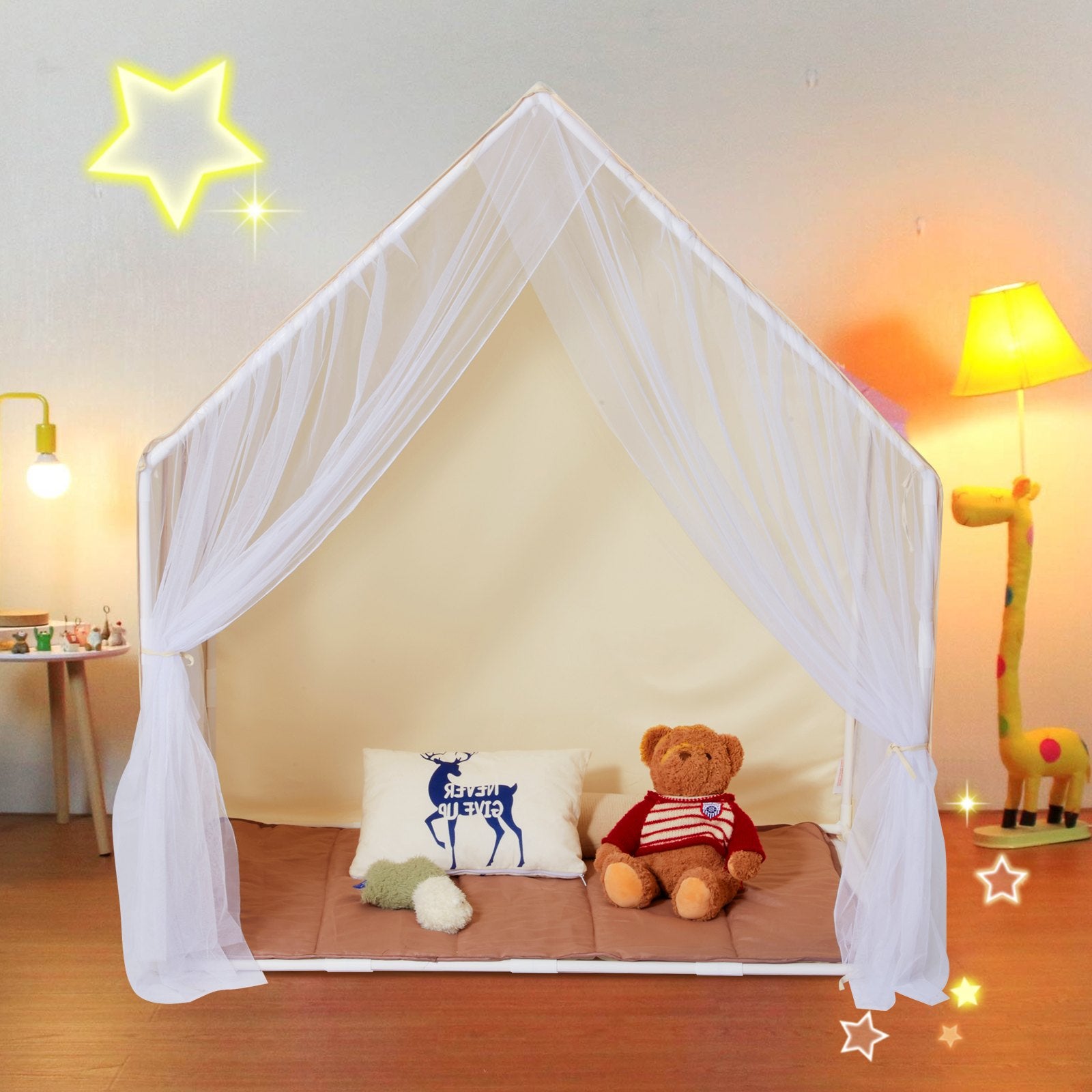 Tents: VEVOR Kids Play Tent, Kids Tent for Kids 1-5 Years Old, Toddler Tent with Mat and Tent Lamp, Tent for Kids with Windows for Indoor and Outdoor, Yurt Tent for Boys and Girls, Beige