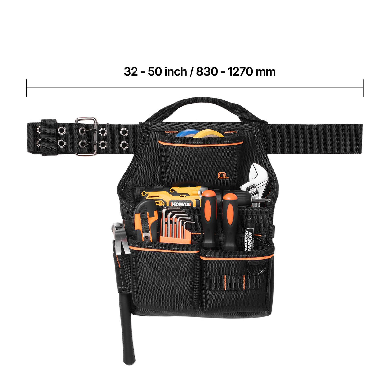 Tool Pouch with Belt, 14 Pockets Professional Tool Belt Pouch for Men, Heavy Duty Detachable Adjustable Utility Work Bag for Electrician, Carpenter, Construction, Adjusts Waist 83 cm to 127 cm