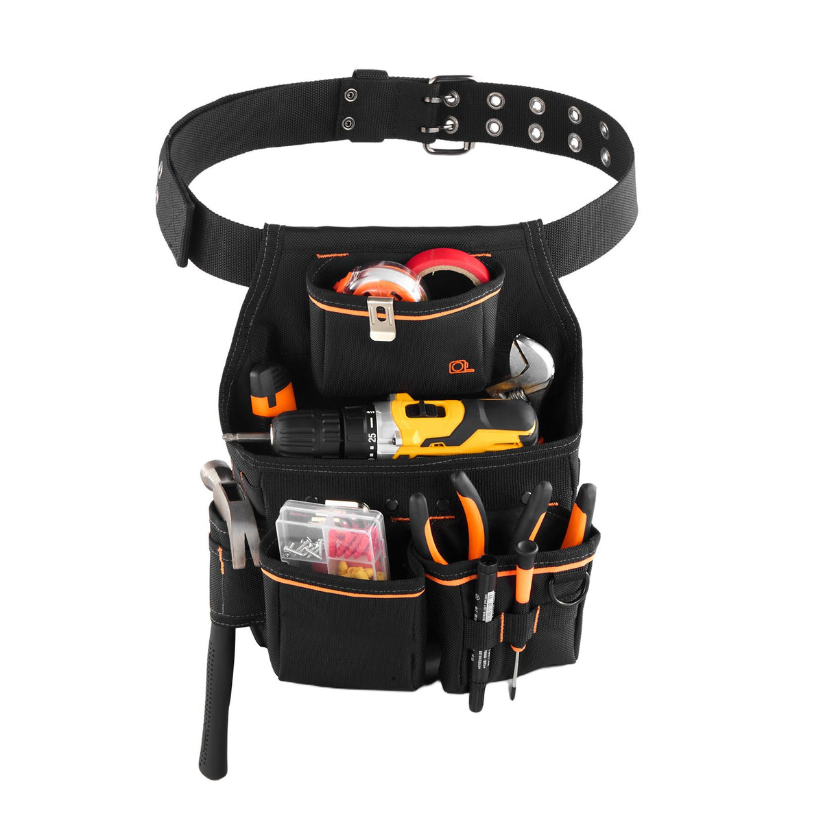 Tool Pouch with Belt, 14 Pockets Professional Tool Belt Pouch for Men, Heavy Duty Detachable Adjustable Utility Work Bag for Electrician, Carpenter, Construction, Adjusts Waist 83 cm to 127 cm