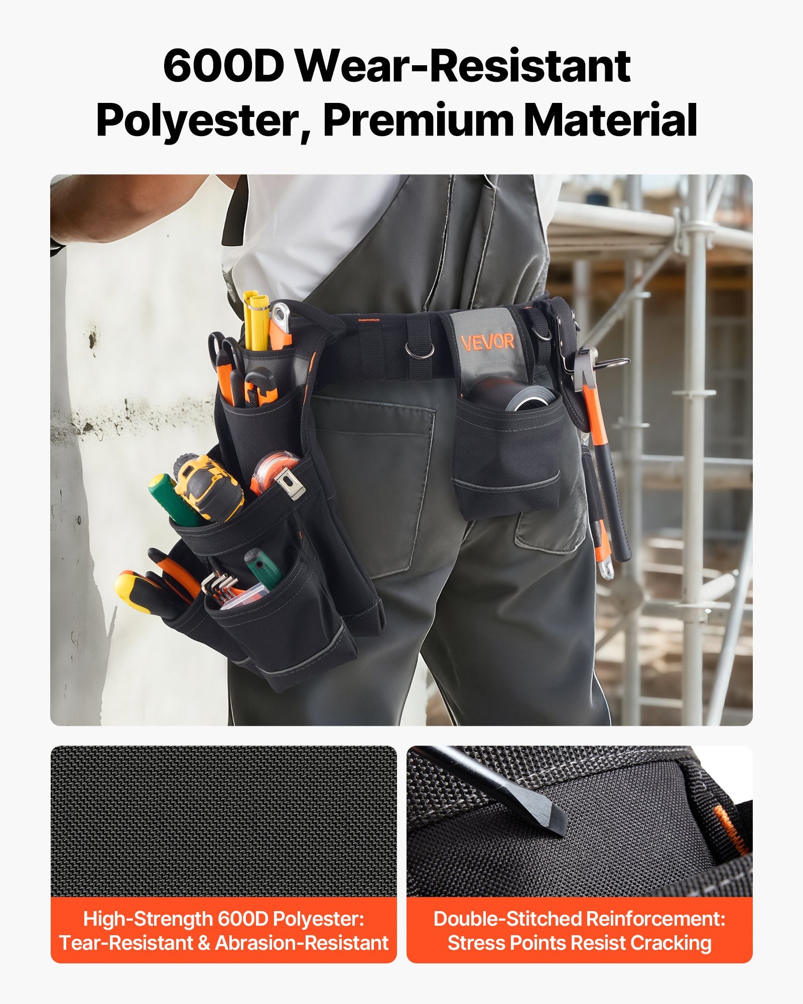 Tool Belt, 18 Pockets Professional Tool Pouch for Men, Heavy Duty Adjustable Utility Belt Detachable Work Bag for Electrician, Carpenter, Construction, Work Apron Organizer, Adjusts 80-131 cm