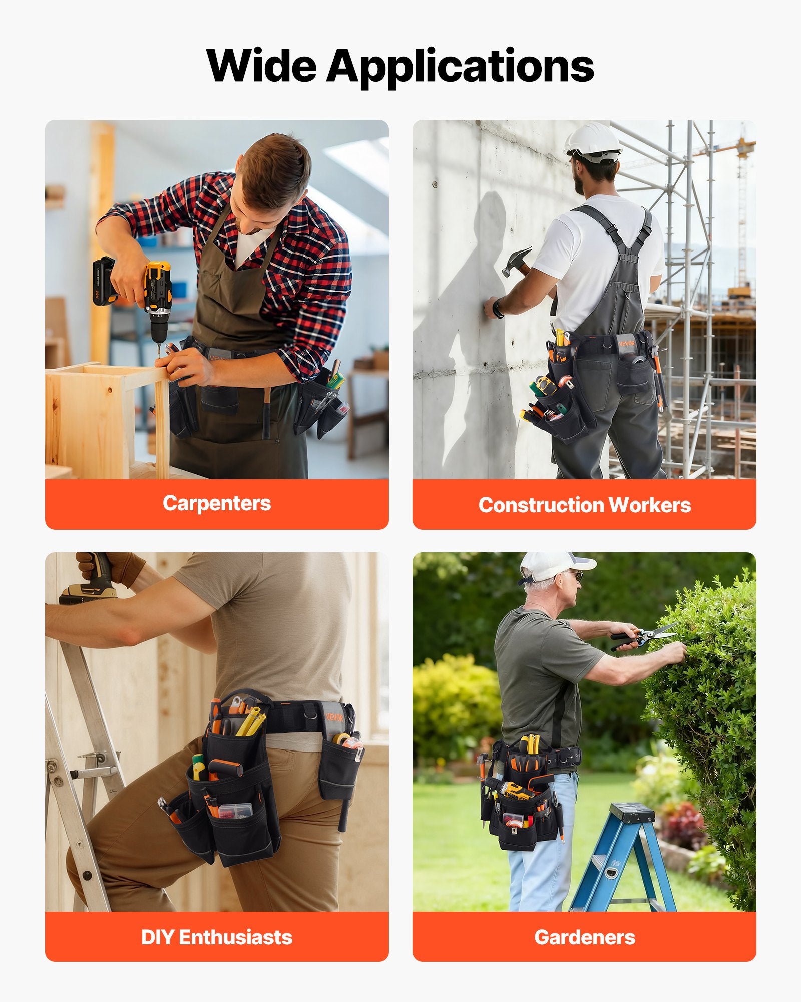 Tool Belt, 18 Pockets Professional Tool Pouch for Men, Heavy Duty Adjustable Utility Belt Detachable Work Bag for Electrician, Carpenter, Construction, Work Apron Organizer, Adjusts 80-131 cm